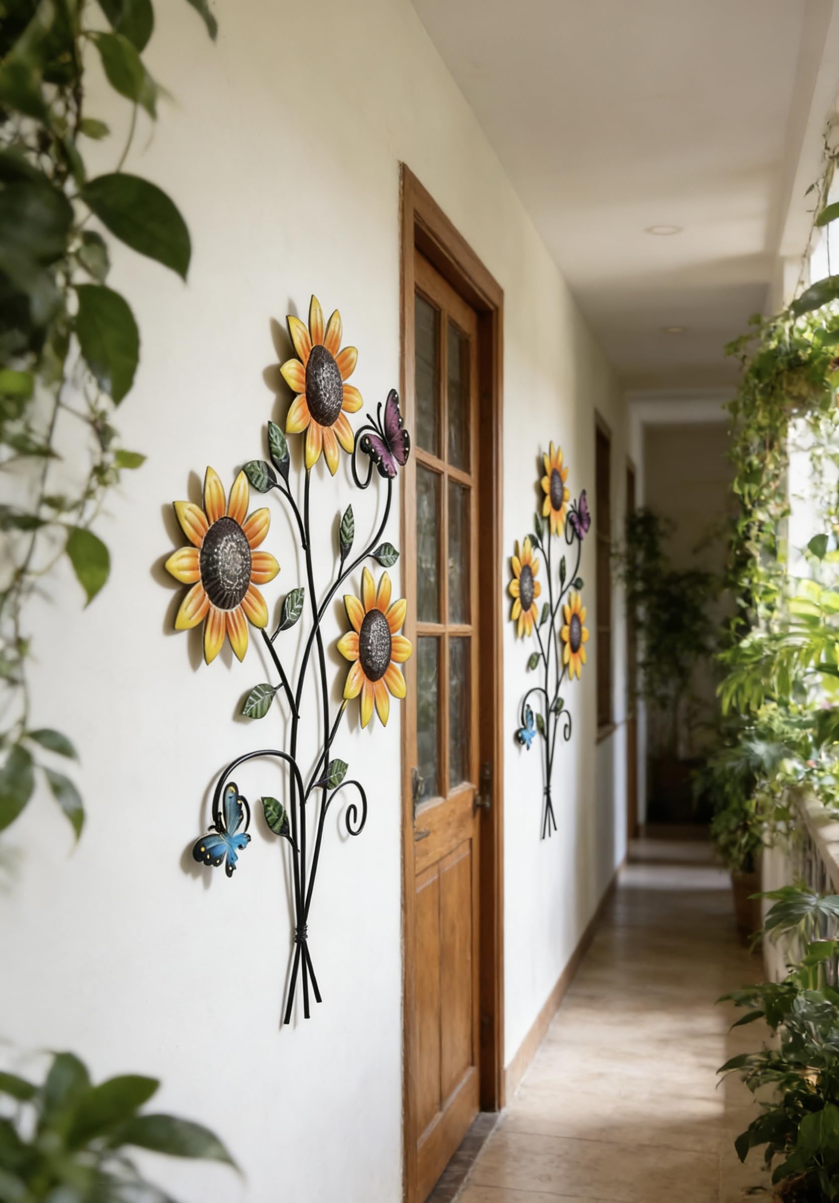 DETENE Metall Blumen Wanddeko Wanddeko aus Metall mit Schmetterlingen Floral Minimalist Line Art für Wohnzimmer, Schlafzimmer,Outdoor, Garten Flur Balkon (Rosa)