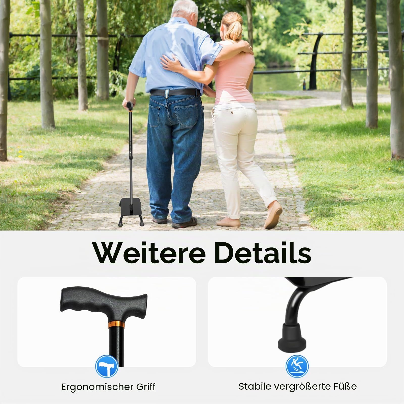 Treppensteighilfe, Treppensteigstock, 10 Einstellbare Höhe 85-105cm, Max 150kg, Gehstock, halbe Stufe, Balance-Gehstöcke, für Menschen mit schmerzenden Knien