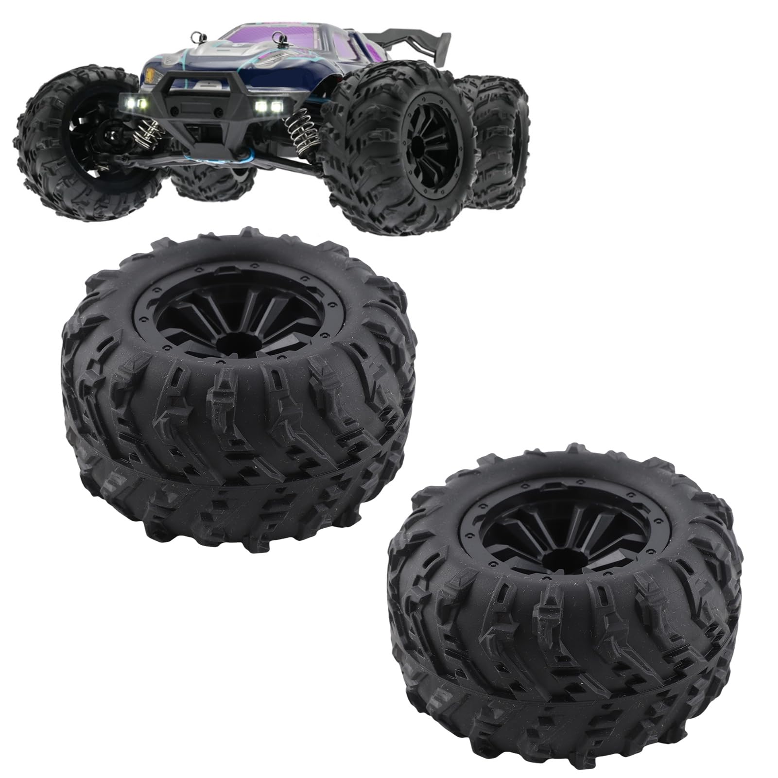 Ensemble De Pneus Et Roues RC, 2 Pièces Pneus De Voiture RC En Caoutchouc De 85 Mm Résistant à L'abrasion RC 47 Mm De Largeur 12 Mm Adaptateur Hexagonal Pneus De Voiture