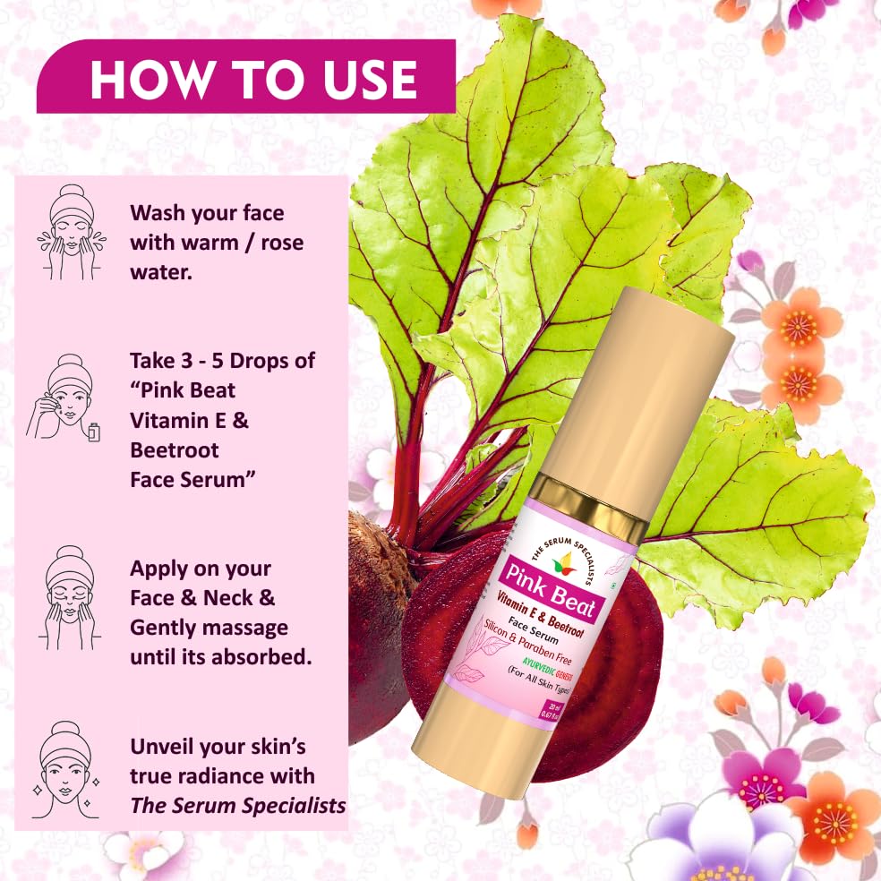 Image of Pink Beat Vitamin E & Beetroot - Nourishing & Radiance-Boosting | Infused with Vitamin E & Beetroot Extract | Enhances Skin's Natural Glow | For All Skin Types | 20ml