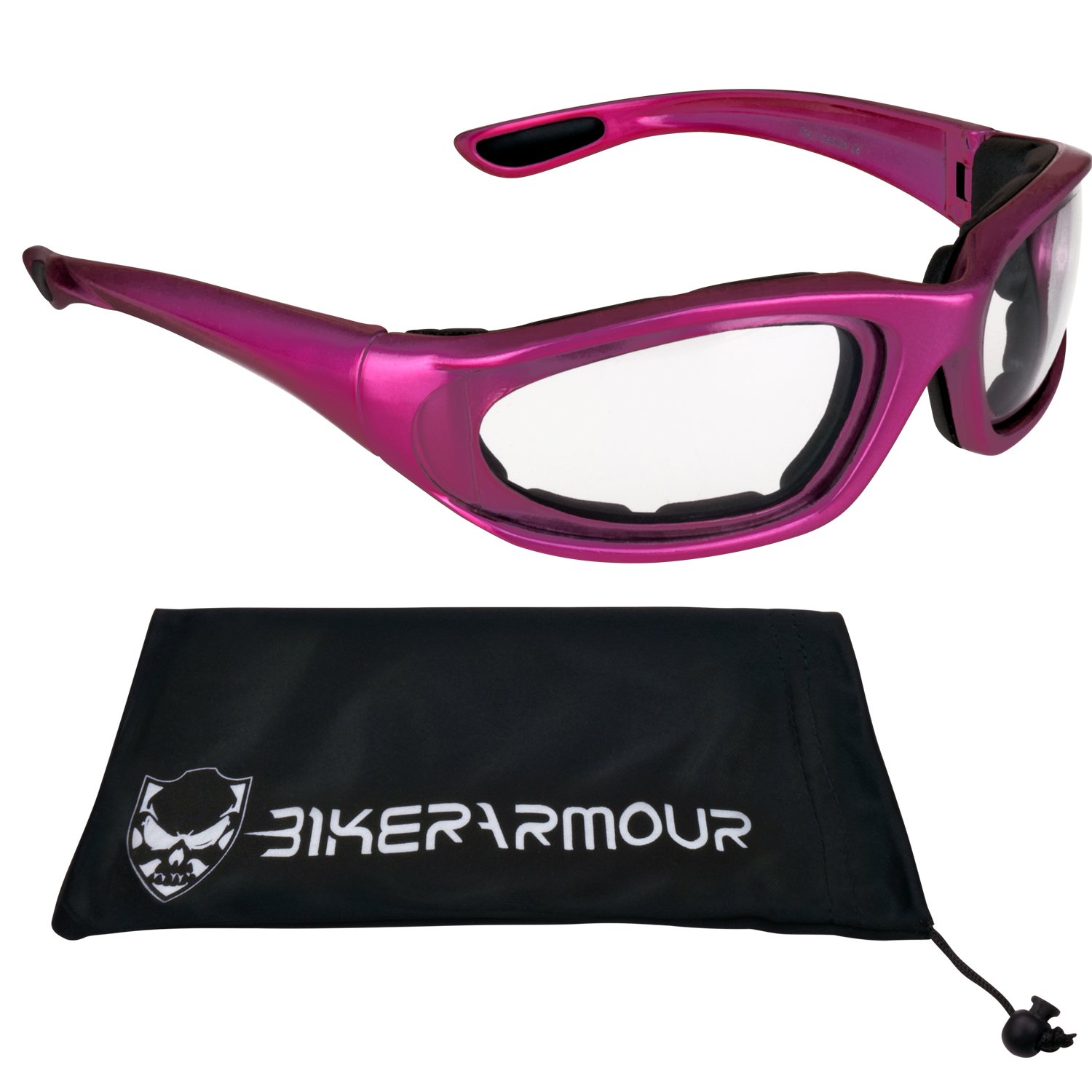 Bikershades Pink Motorcycle Riding Glasses Foam Padded SMALL for Women and Girls