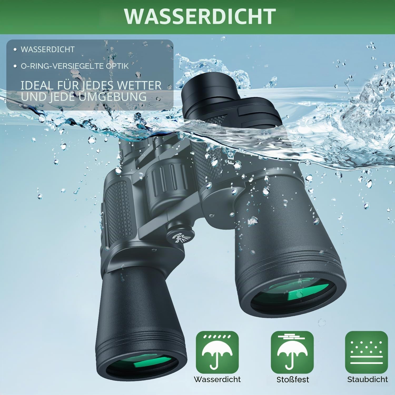 20 x 50 Hochleistungs-Fernglas für Erwachsene, wasserdicht, kompaktes Fernglas mit schwacher Sicht für Vogelbeobachtung, Jagd, Fußballspiele, Reisen, Sternenbeobachtung, Kreuzfahrt, mit Tragetasche