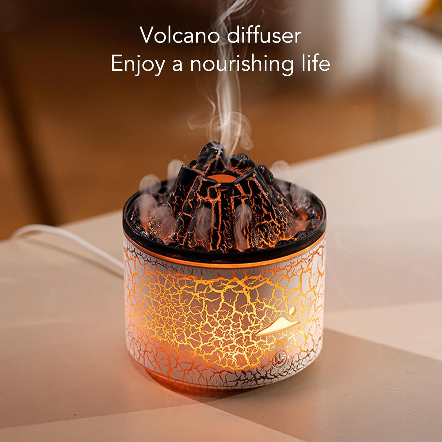 Humidificador de 180ml, difusor de aromaterapia con Apagado automático for Dormitorio, difusor de aceites Esenciales de aromaterapia, difusor de Llama de volcán(Bianco)