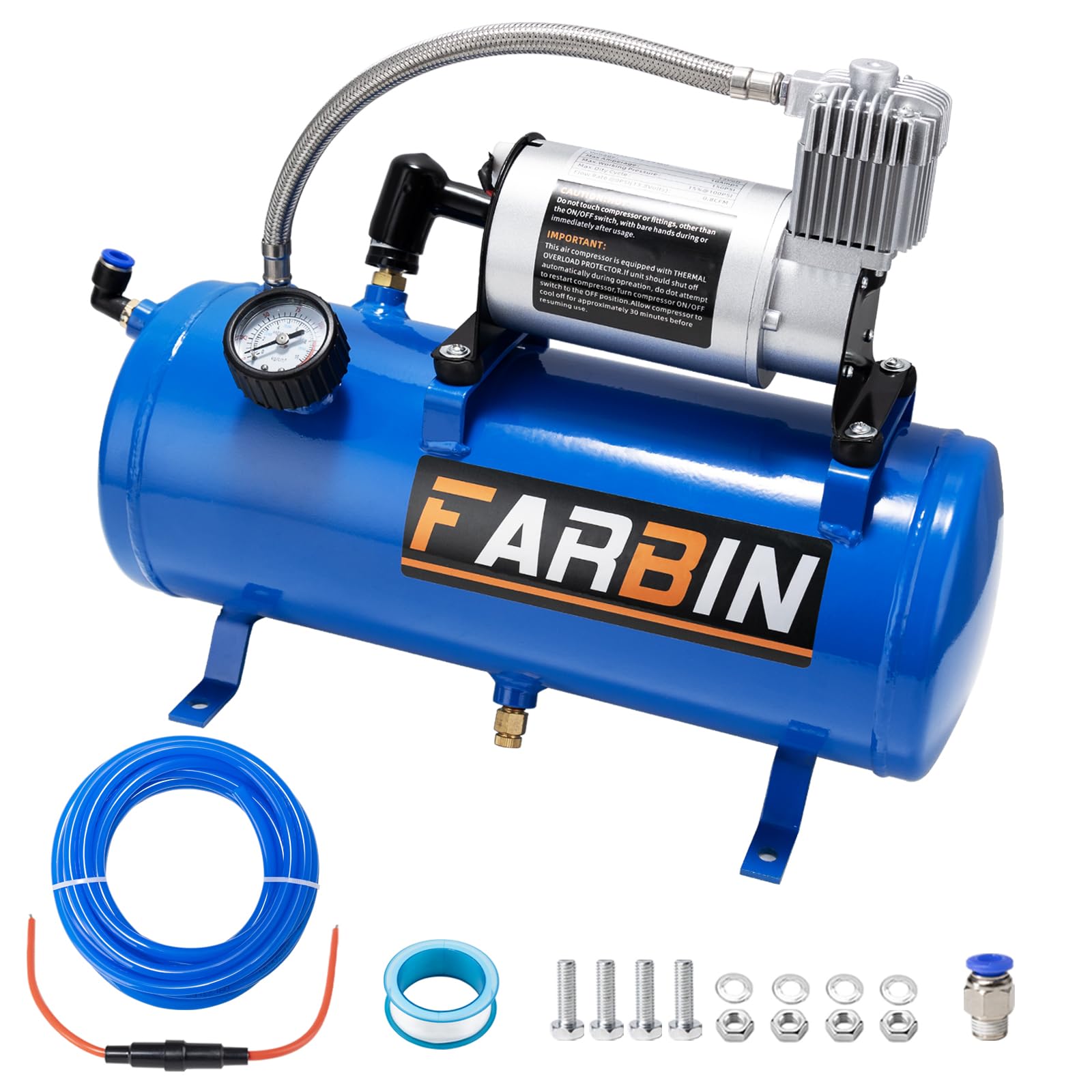 FARBIN 150 PSI 1.6gal Air Compressor with 12V Air Tank for Train Horn