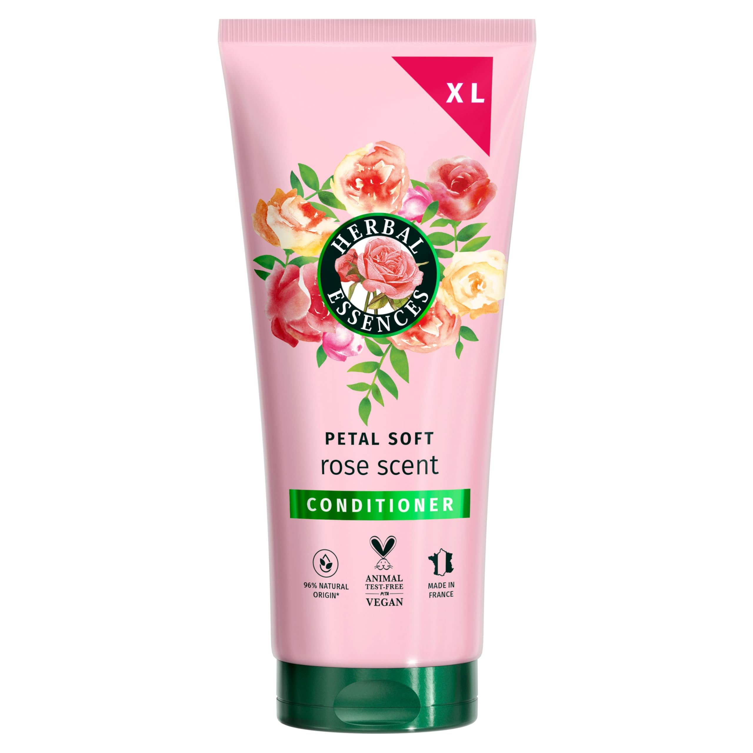 Herbal Essences Rose Scent Petal Soft Conditioner 350ml to Help Dry Hair Feel Silky and Nourished, Blended with Rose Essence and Natural Origin Ingredients, Vegan and Cruelty Freerefers to Formula