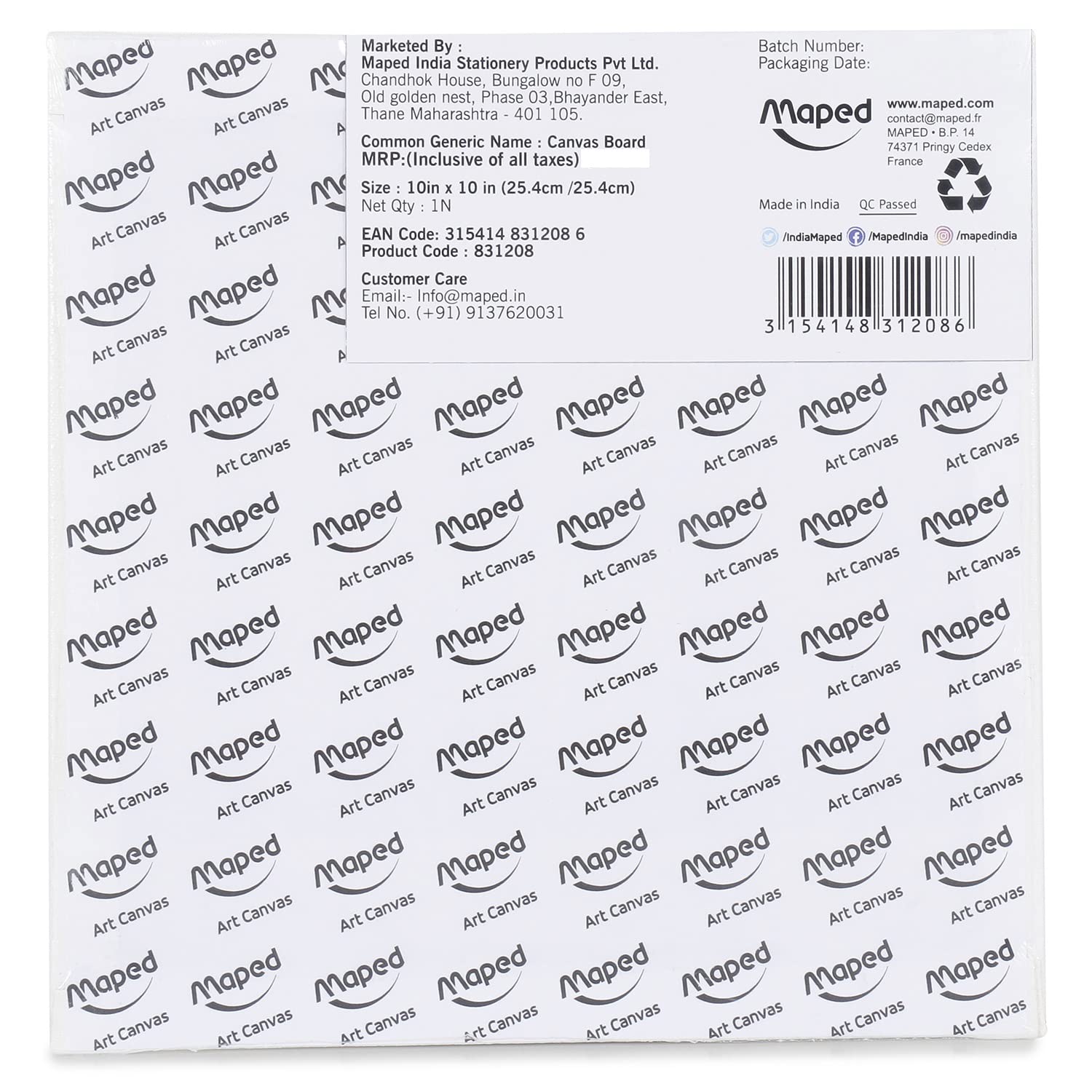 MAPED Cotton Canvas Board for Painting (10 x 10, 4mm), White (831208) 3