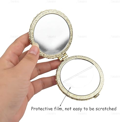 Miniatura 3 de AUEAR, Paquete de 4 espejos compactos de maquillaje floral retro, pequeños espejos de bolsillo para monedero, espejo de viaje portátil plegable de