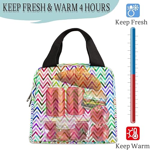 Miniatura 5 de Chevrons - Lonchera geométrica para mujer, bolsa de almuerzo aislada, colorida bolsa de almuerzo, bolsa de almuerzo reutilizable, bolsa de almuerzo