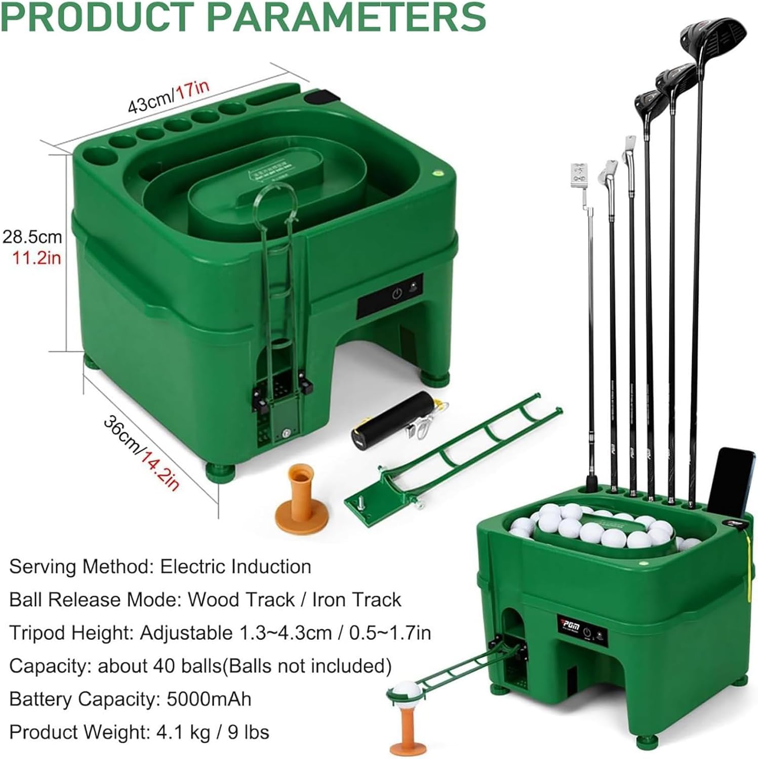 Distributore Automatico Palle da Golf con Rilevamento a Infrarossi e Doppia modalità, Treppiede Regolabile, Supporto Telefono e Porta Bastoni per Simulatori e Driving Range