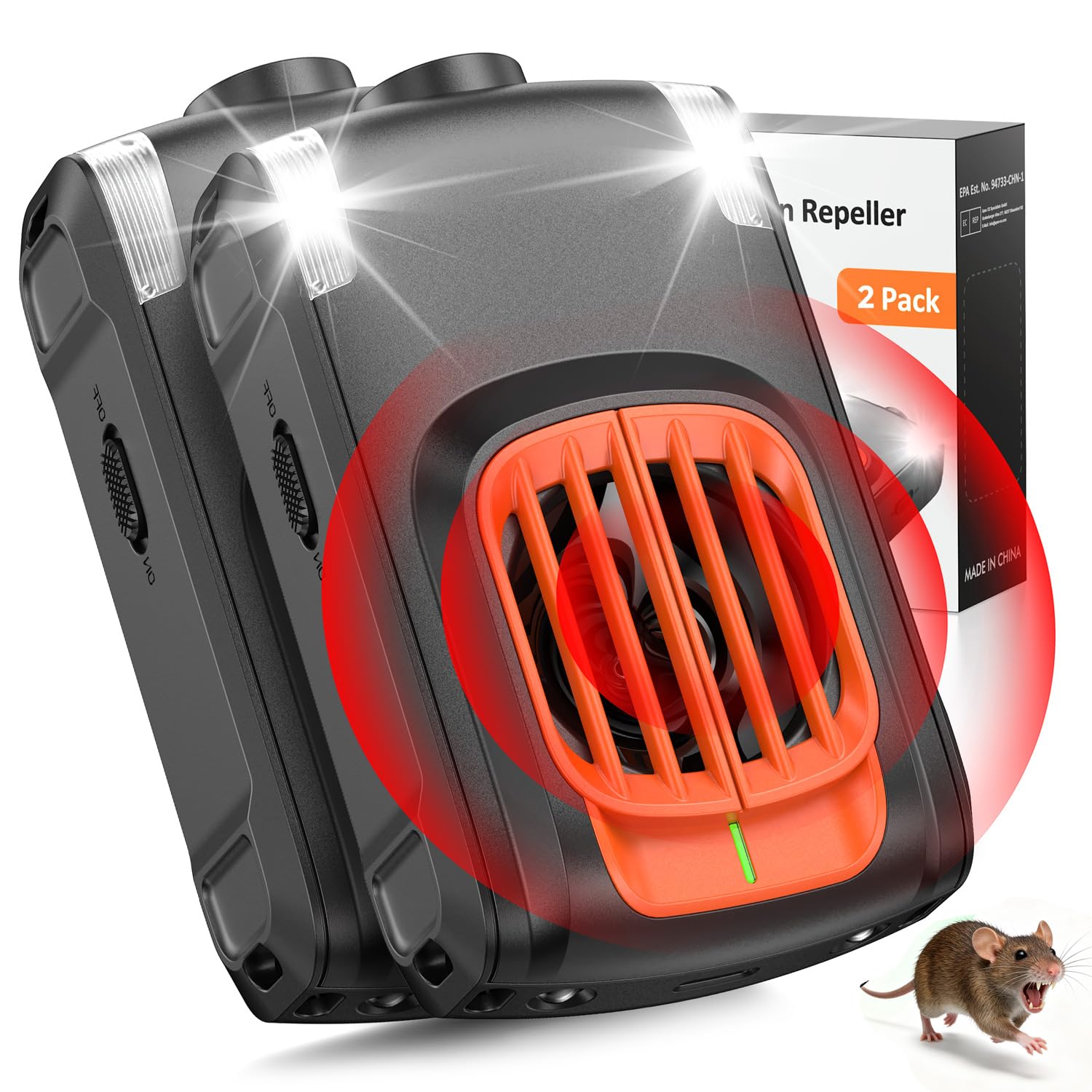 KITBEZN Marderschreck Auto, Marderabwehr mit Ultraschall, 12V Autobatterie, Marderschreck Auto Batteriebetrieben, Marderschutz für KFZ, Motorraum, Dachboden, Haus, Garten-2 Stück