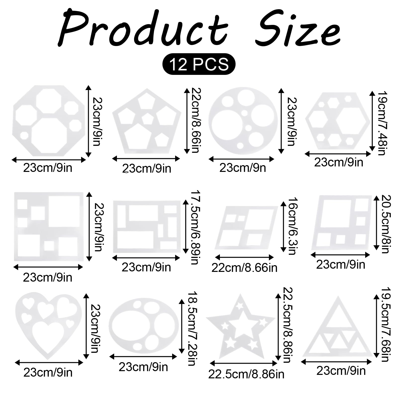 Geometric Drawing Stencils - 12 Piece Set -2