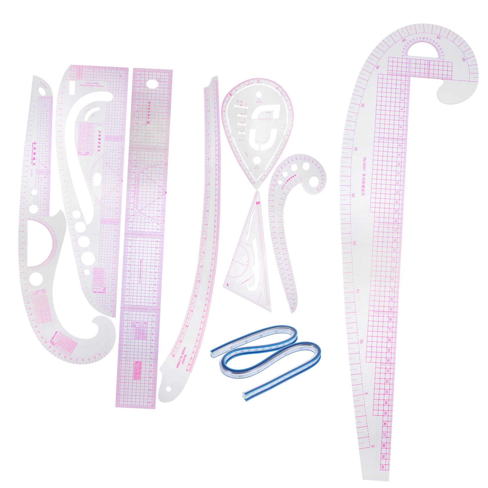 Set di Righelli da Sartoria in Pvc, Curva Francese e Scala Chiara, per Imposition e Disegno, Misura Precisa per Principianti e Professionisti