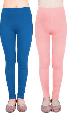 IRELIA 2 Pack Girls 100% Cotton Fleece Lined Warm Leggings Stretchy for Winter