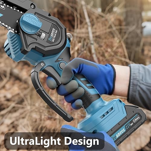 Miniatura 3 de Mini motosierra inalámbrica de 8 pulgadas, motosierra eléctrica portátil con 2 baterías de 4000 mAh, 8 cadenas, engrasador automático, sierra de