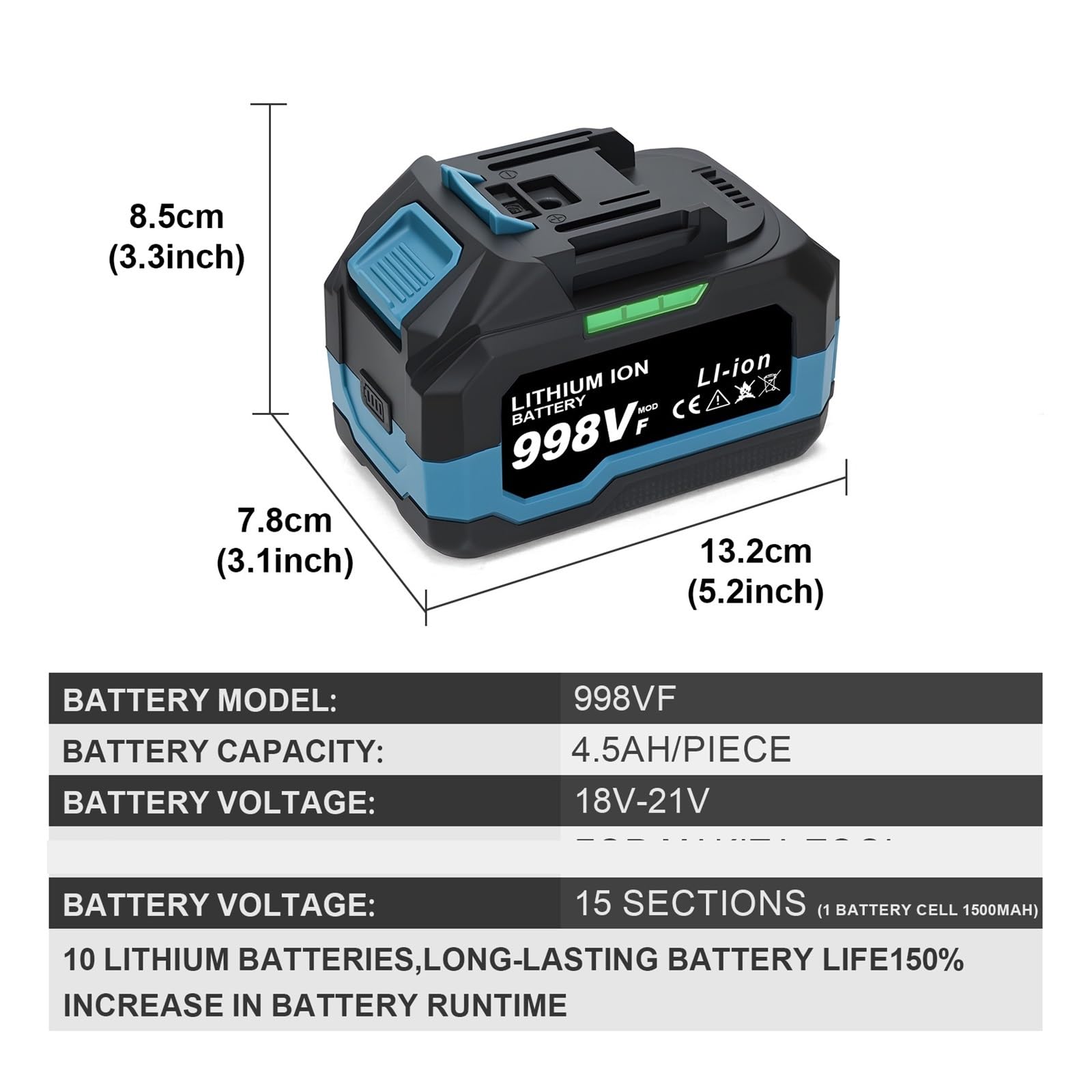 Batteria ricaricabile agli ioni di litio - Compatibile con Gisam le batterie for trapano a batteria/chiave senza spazzole/cacciavite da 18 V(1x598VF)