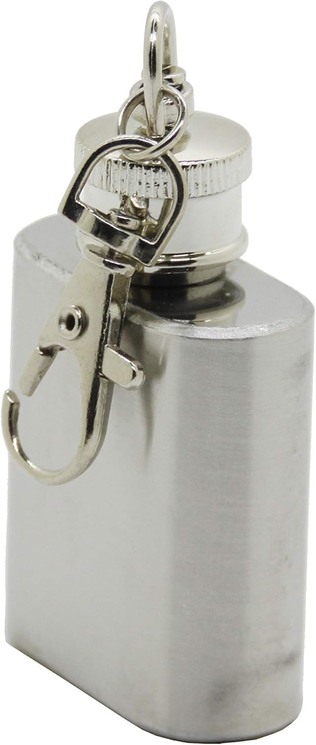 FixtureDisplays® Set of 2 Pcs Portable 1oz Mini Stainless Steel Hip Flask Alcohol Flagon with Keychain 107