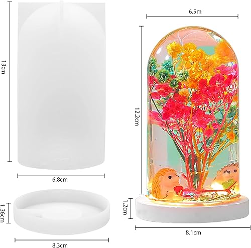 Miniatura 6 de 3 piezas de luz cilíndrica esférica grande de resina de silicona molde de soporte para lámpara de preservación de flores con luz USB para bricolaje