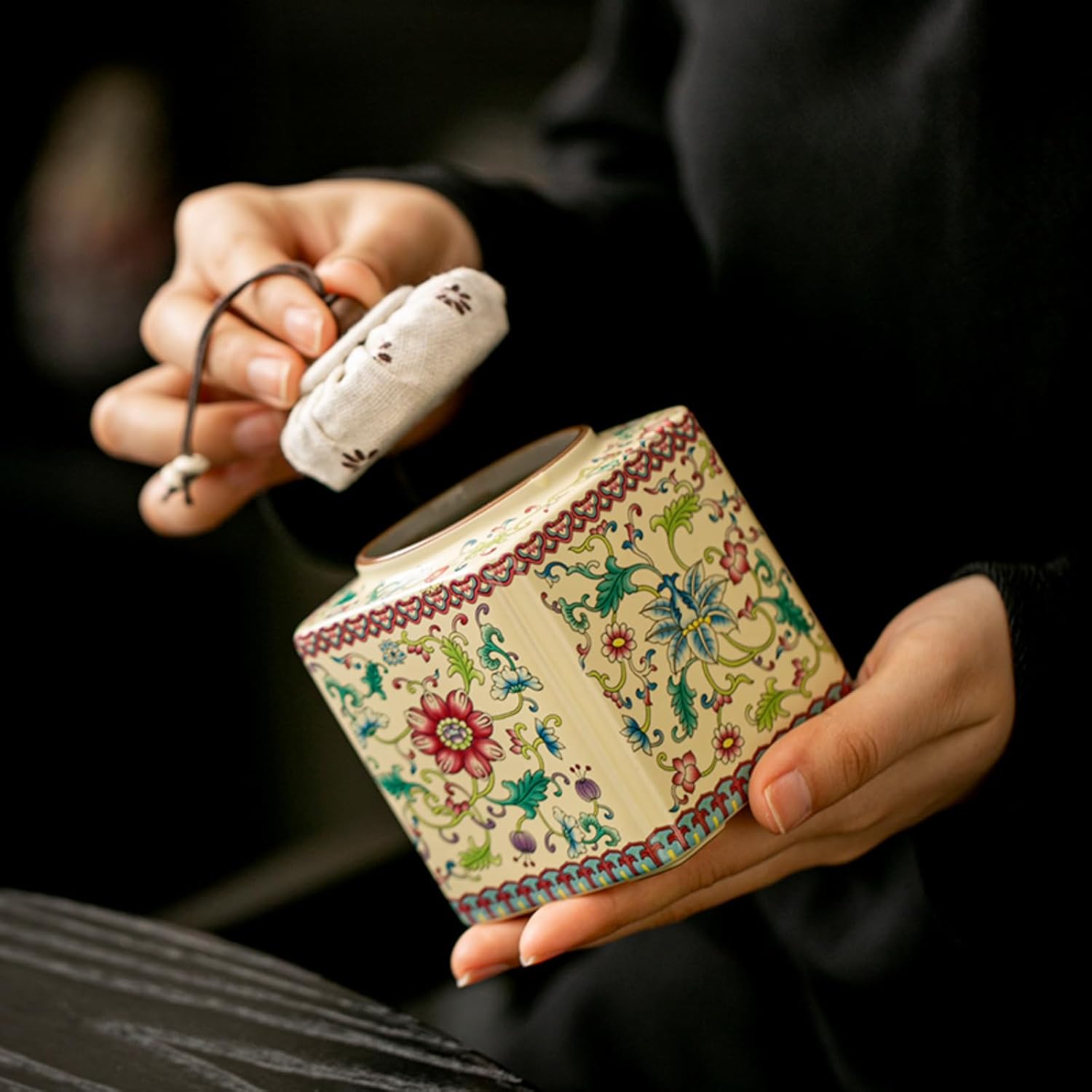 Beige Ru Kiln Tea Caddy, 250ml 8.5oz, Antique Ceramic Jar Kung Fu Tea Set Accessories