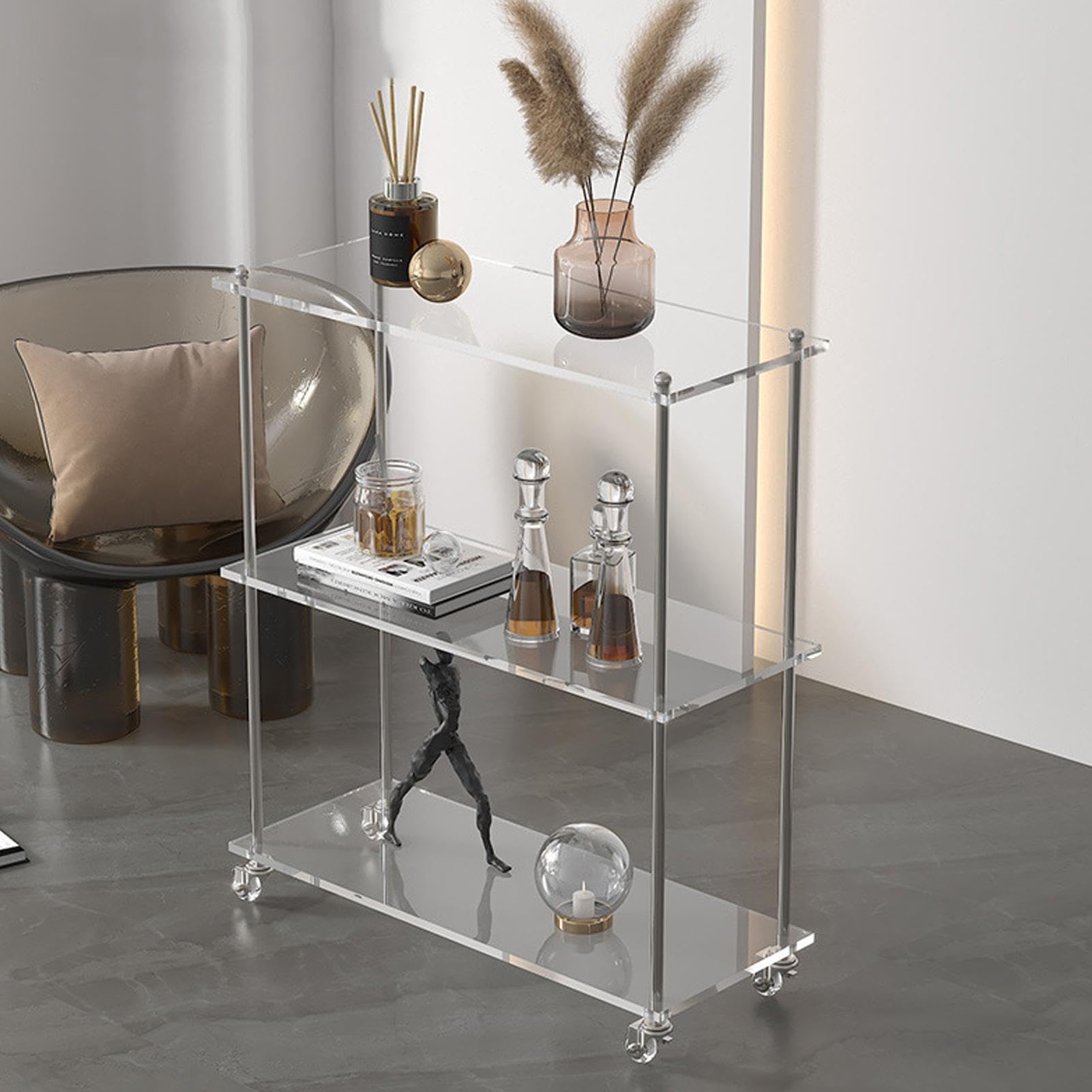 Carrello in acrilico - Carrello di servizio a 3 livelli, distribuzione affi | Carrello portaoggetti con rotelle per bar per proprietari di appartamenti Sala da pranzo Cucina Bagno Studio Balcone Patio Uf