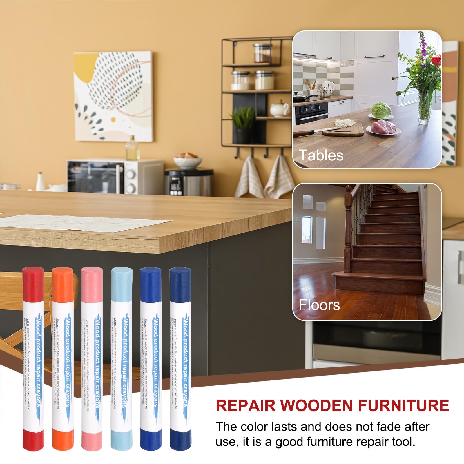 QUARKZMAN Bastoncini Riempitivi per Legno 6 Colori Cera per Legno per Riparazione Mobili Crayon per Jewel Blue, Navy Blue, Blue, Orange, Dark Red, Pink