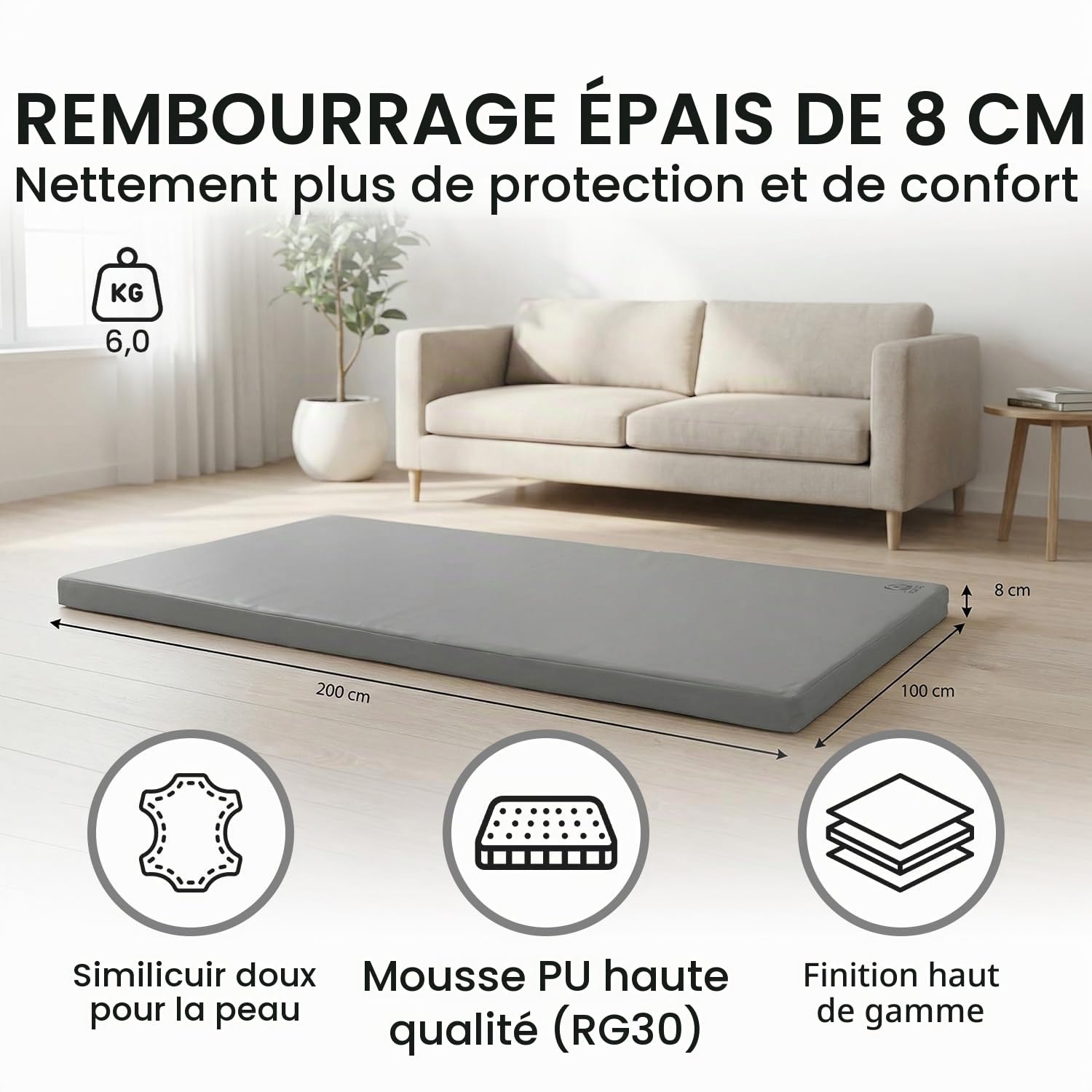 Jeflex - Matelas gymnastique 200 x 100 x 8 cm fabriqué en Allemagne/Tatami judo portable/matelas pliable peu encombrant et tapis de yoga/tapis de gym enfant pour chambre d'enfant