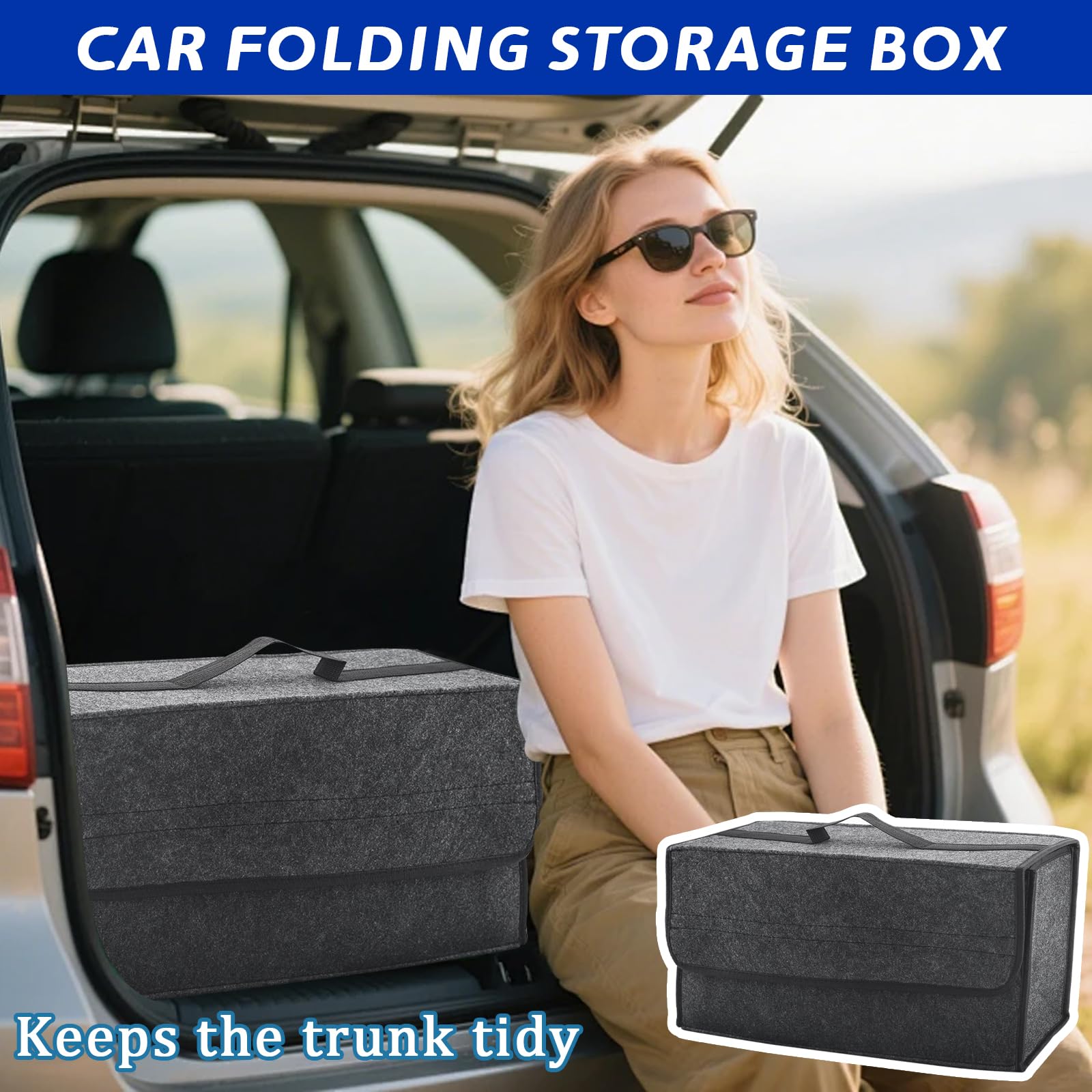 Auto Kofferraum Organizer, Faltbar Kofferraumtasche, Rutschfest Filz Auto Organizer Toolbag mit Klettbändern, Universell Autotasche, Kfz Zubehör Geeignet für alle Fahrzeuge (1 Stück)