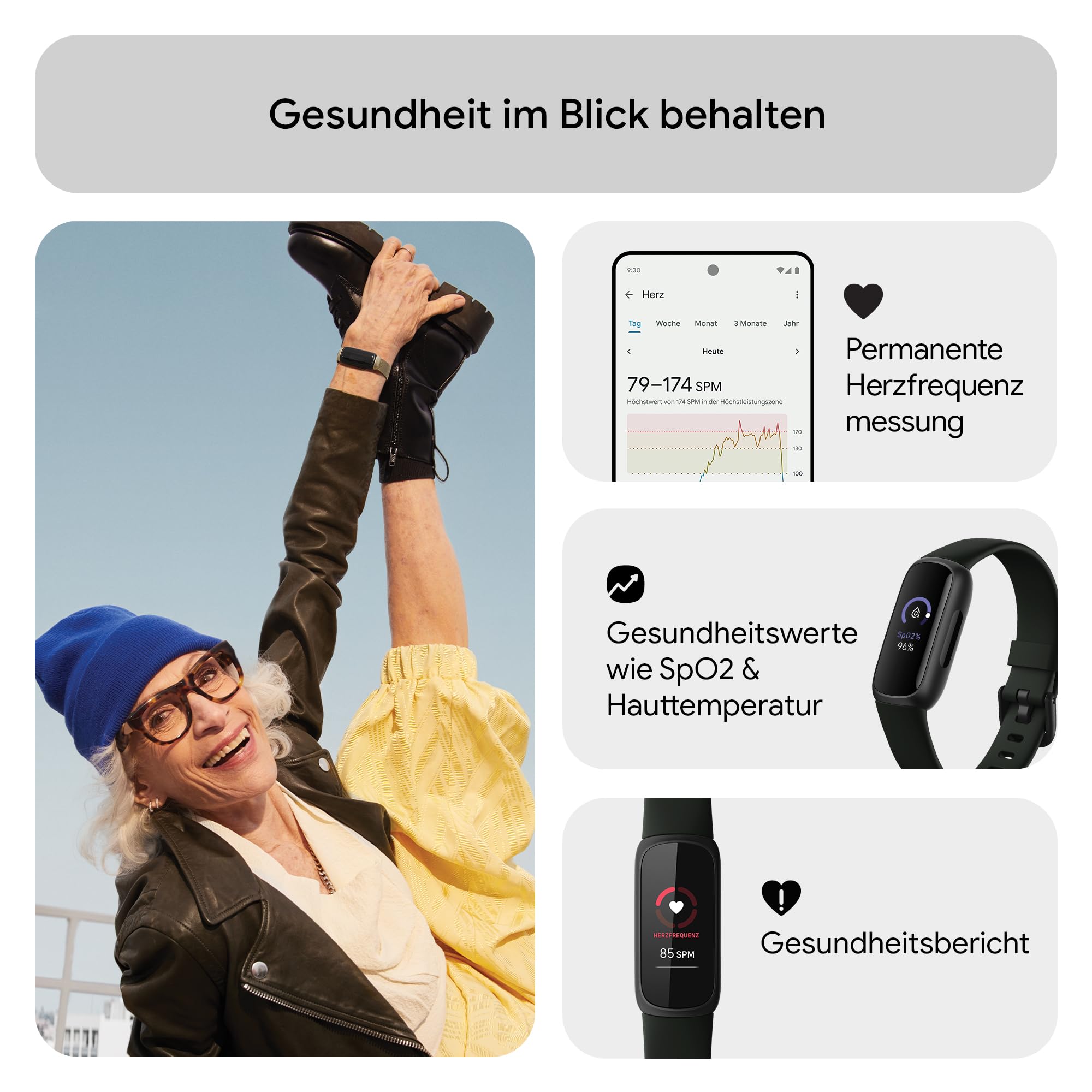 Google Fitbit Inspire 3 – Gesundheits- & Fitness-Tracker Damen / Herren - Herzfrequenzmessung, Stressmanagement, Schlafanalyse & bis zu 10 Tage Akkulaufzeit – Fitnessuhr kompatibel mit Android/iOS