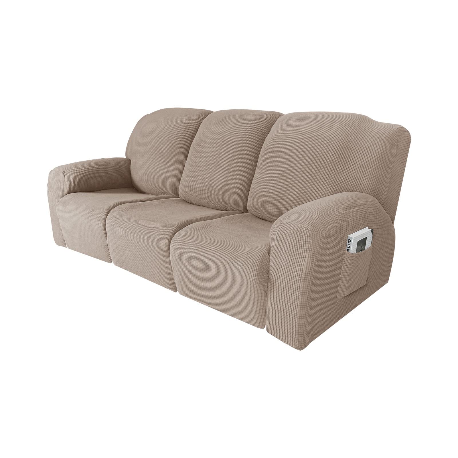 Funda de sillón relax de 3 plazas elástica y ajustable en 8 piezas color caqui