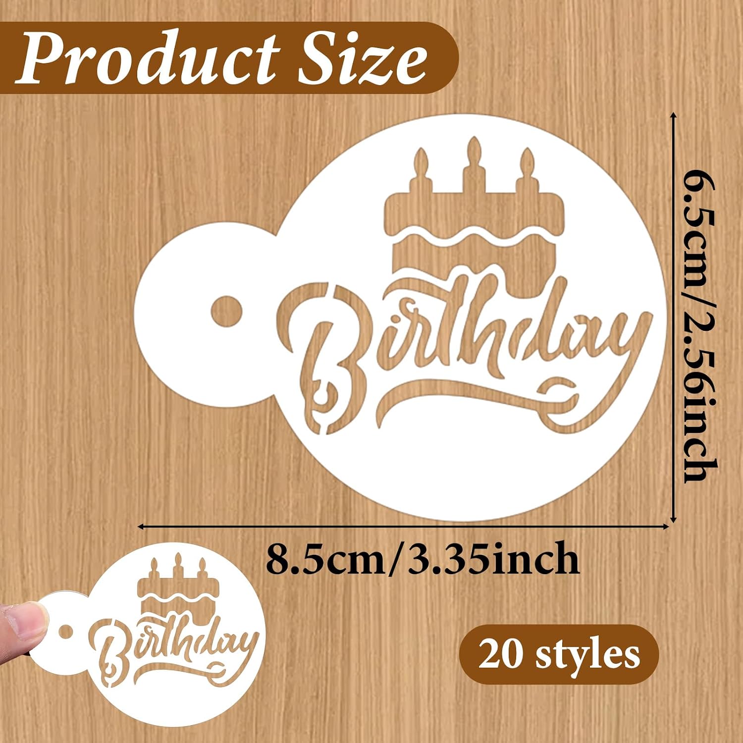 20Pcs Birthday Cookie Stencil Templates, 3.35x2.56 inch Reusable Drawing Painting Templates, Happy Birthday Stencil for Dessert, Coffee Decorating Mold