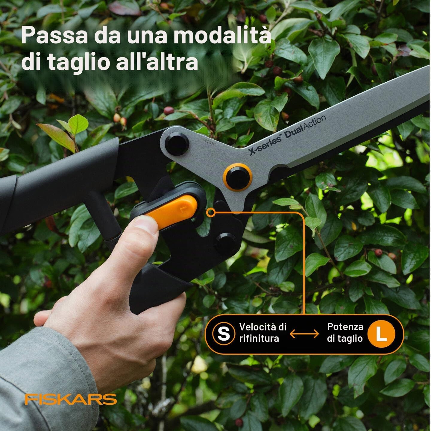 Fiskars X-series DualAction Tagliasiepi HSX96 | Modalità 2 in 1 Per Tagli Rapidi o Potenti, Nero/Arancione, 1080134