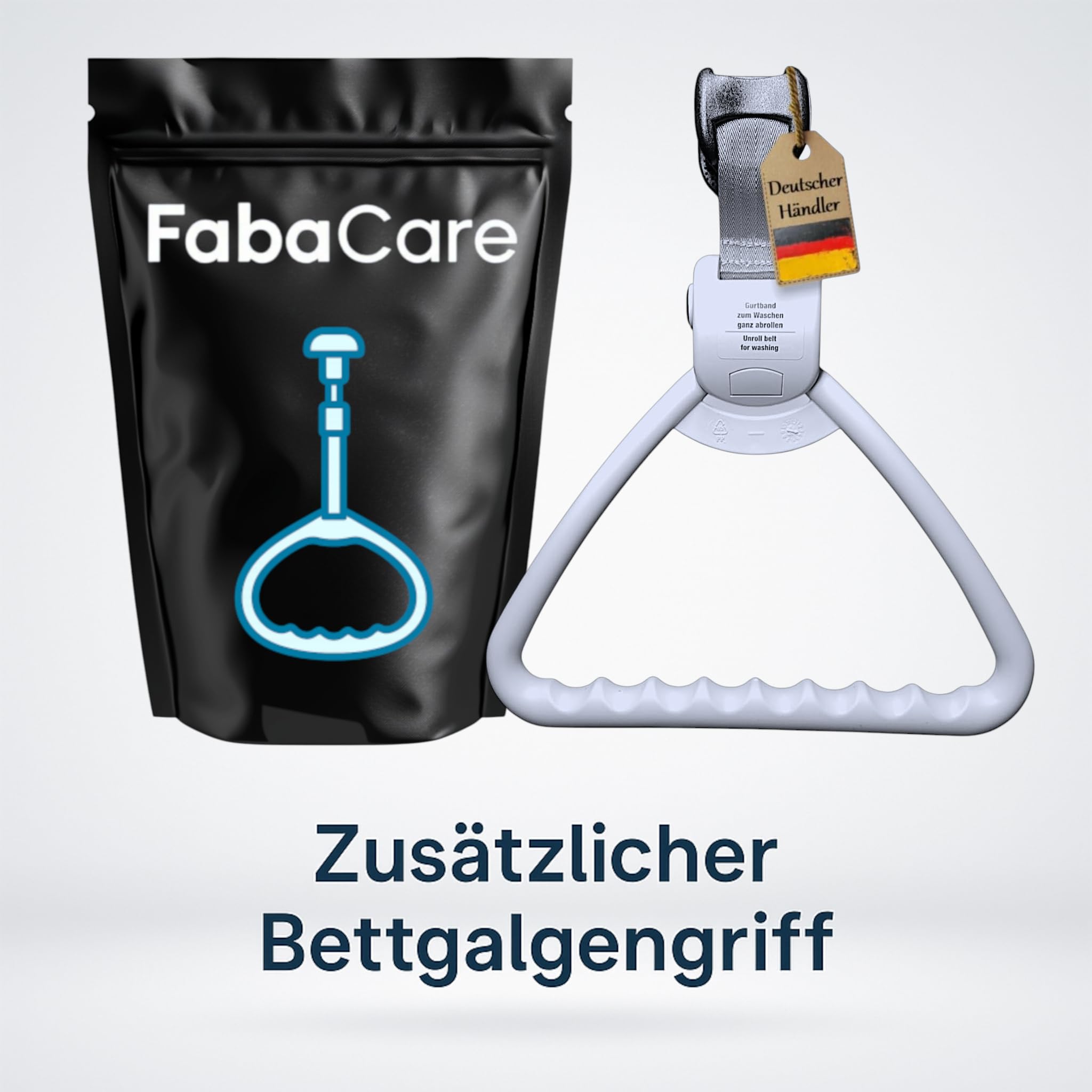 FabaCare Bettgalgen freistehend bis 130 kg Körpergewicht extra Griff und Aufrollautomatik | mobiler Galgen für normales Bett | Aufrichthilfe, Bettgriff, Bettaufrichter mit Trapezgriff