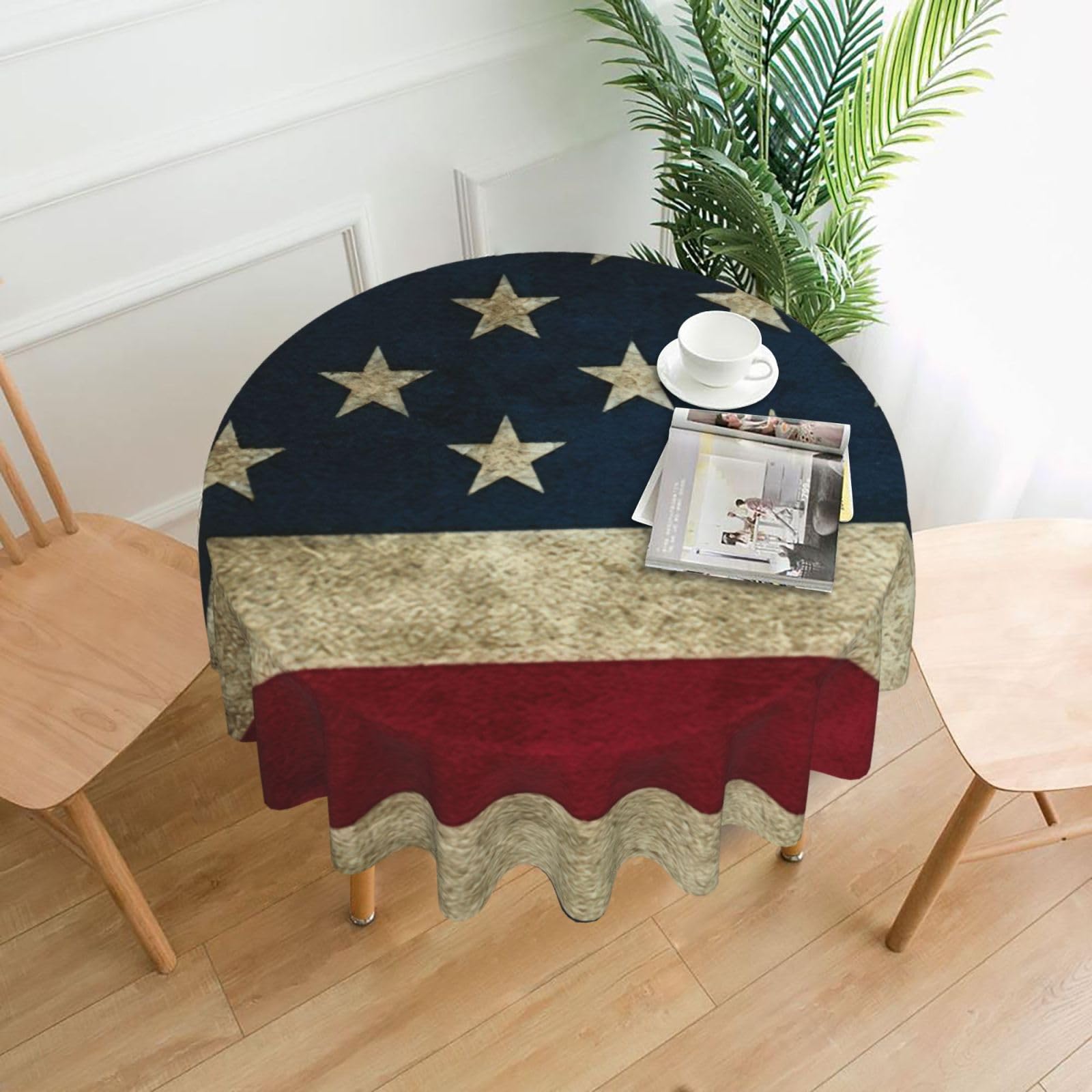 OKFSTY American Flag Print Round Tablecloth 60in for Wedding Elegant Polyester Cover for Party Reception Festive Dinner