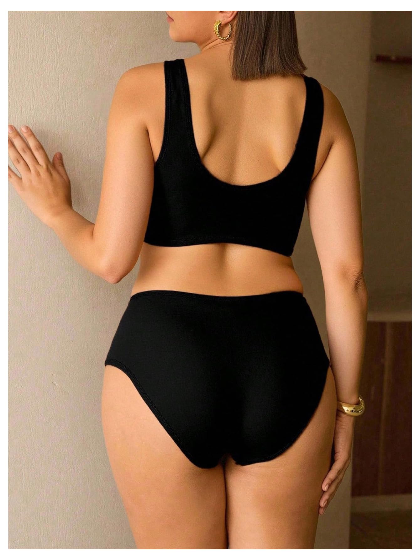 Set Bikini A Vita Alta Taglie Forti da Donna Costumi da Bagno con Volant con Conchiglia in Metallo Costume da Bagno con Spalline Larghe Nero 3X-Large Plus(4X-Large Plus)
