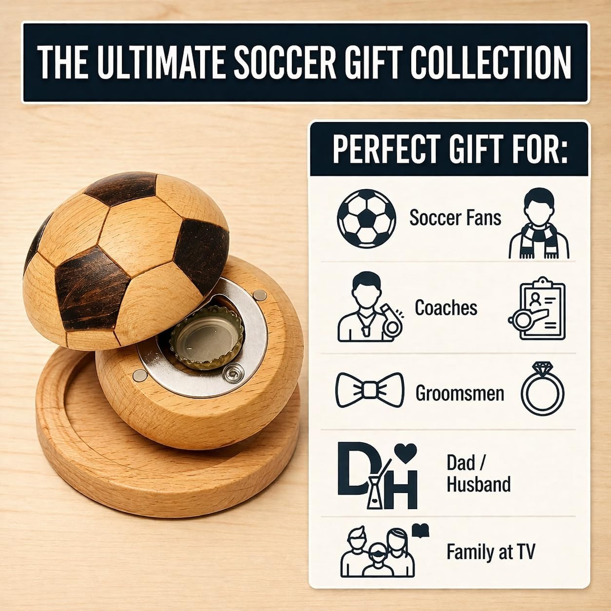 Wooden Soccer Bottle Opener with Magnet, Magnetic Beer Opener for Fridge image 5