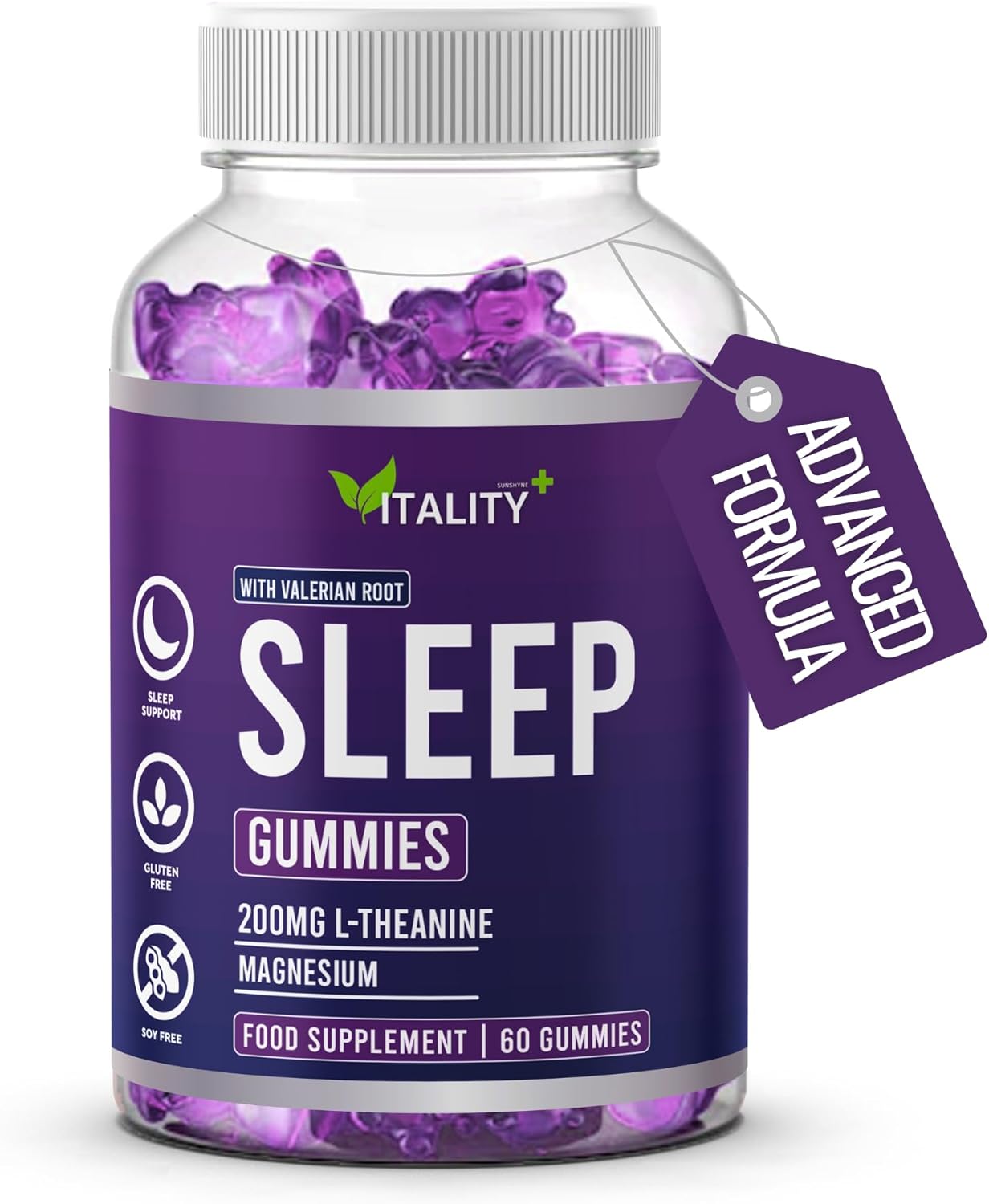 Natural Sleep Aid Gummies with Valerian Root & L-Theanine – Non-Habit Forming, Vegan, for Deep Relaxation & Restful Nights – 60 Chewable Gummies