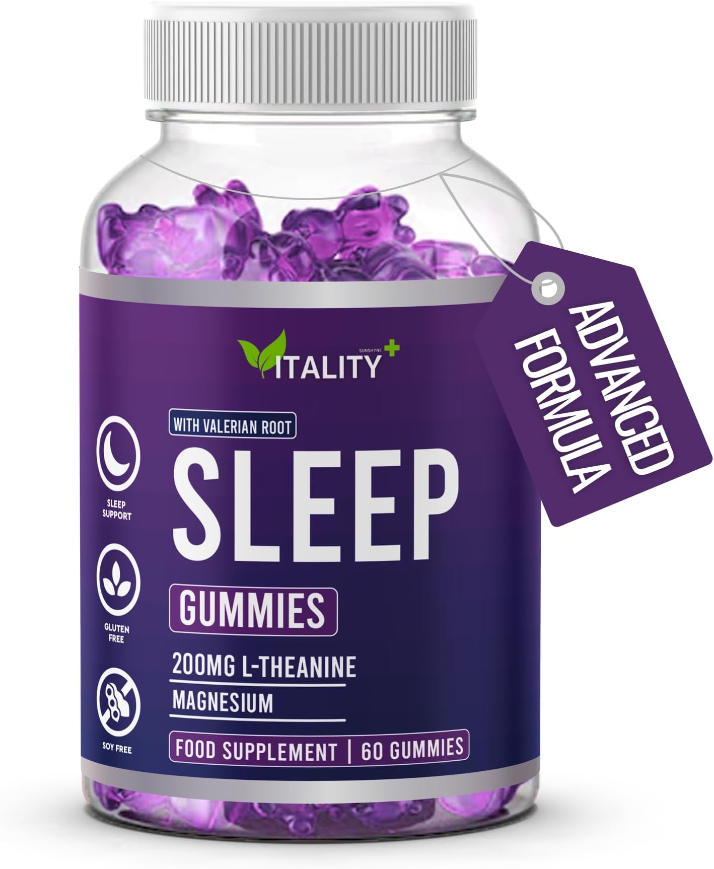 Natural Sleep Aid Gummies with Valerian Root & L-Theanine - Non-Habit Forming, Vegan, for Deep Relaxation & Restful Nights - 60 Chewable Gummies