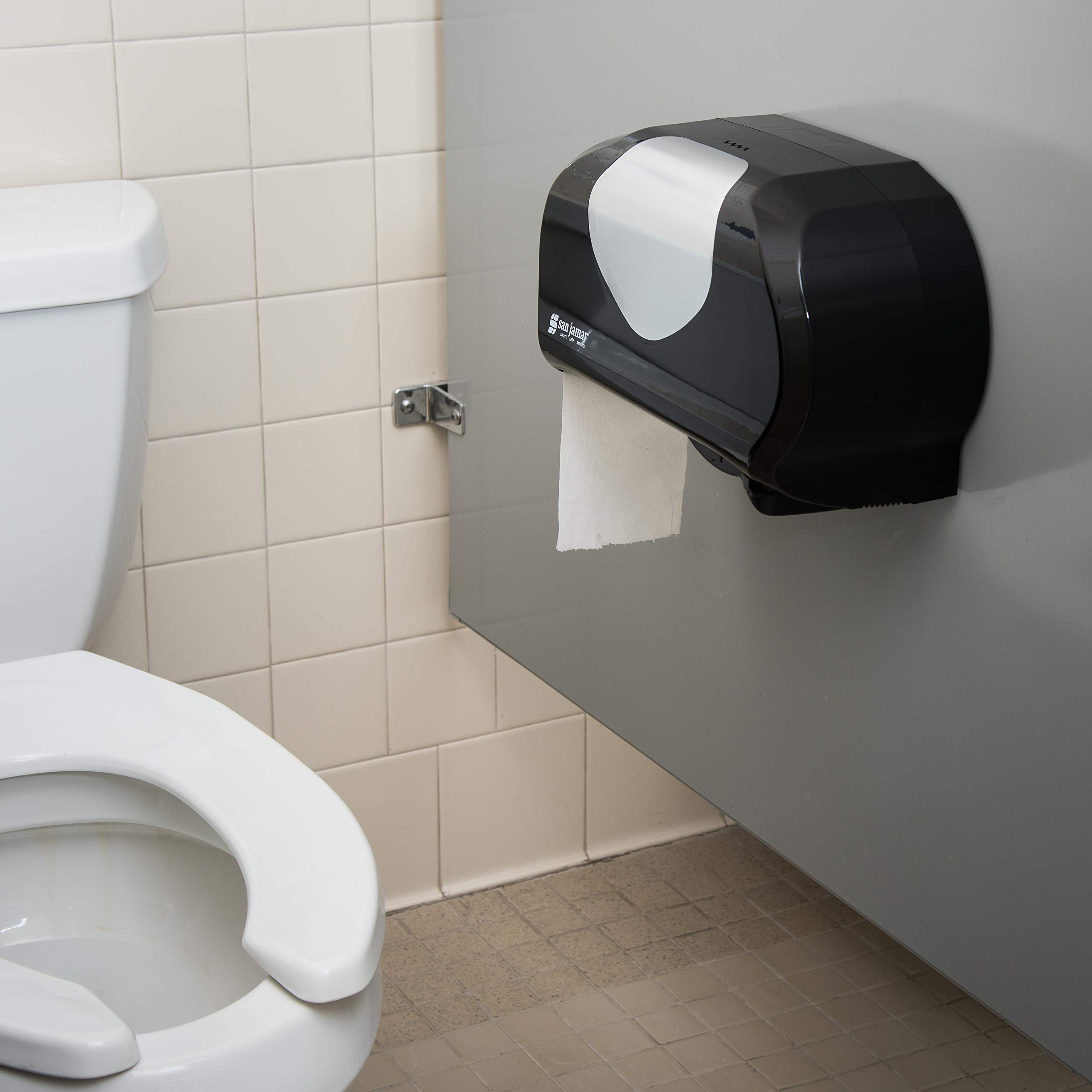 San Jamar R3600TBK Versa Dosificador doble de pañuelos de baño, Mandril de 1.437 pulgadas, perla negra (TTD105), Negro/Acero inoxidable, 1