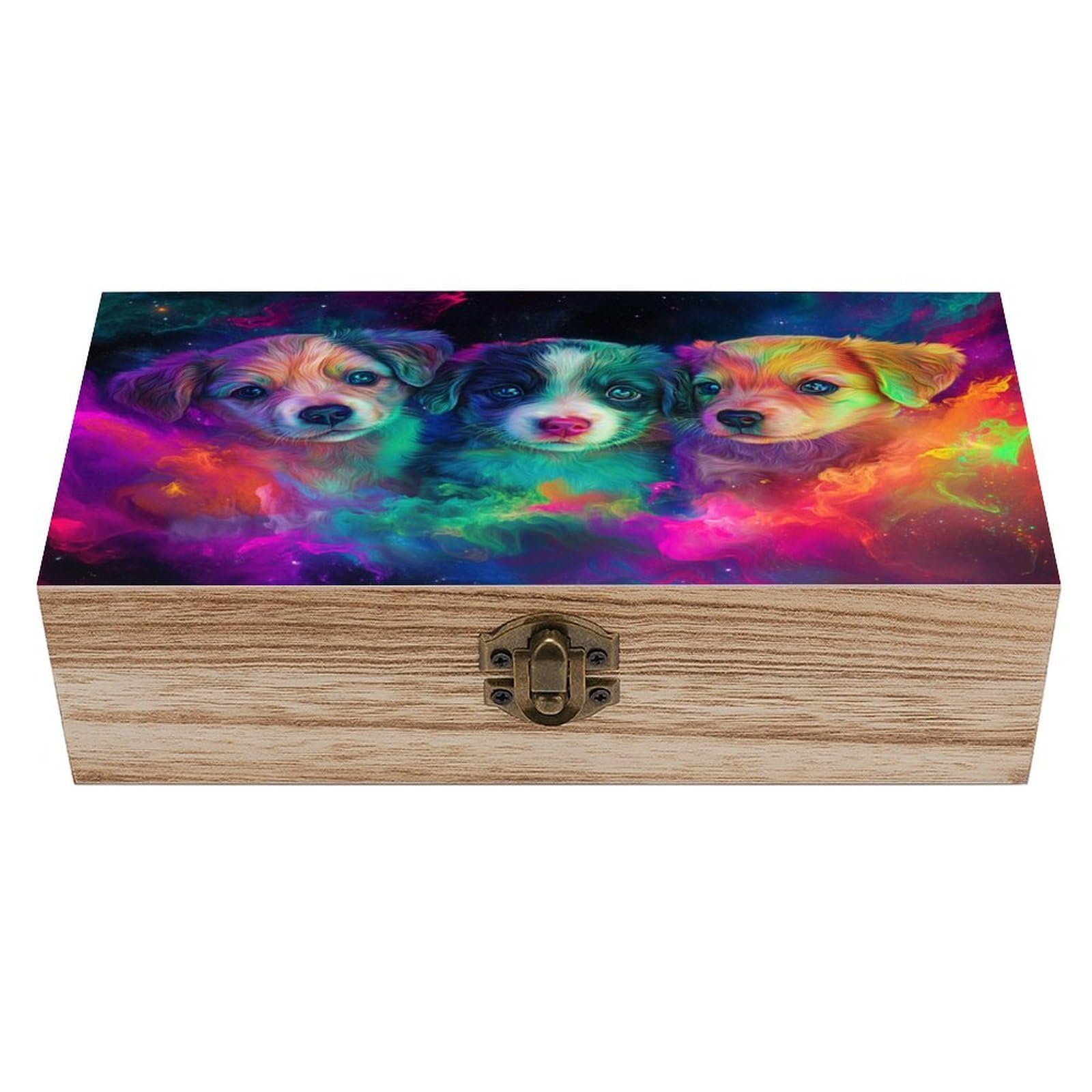 asbwuo 3 Cute Magical Puppies Wooden Storage Box with Hinged Lid