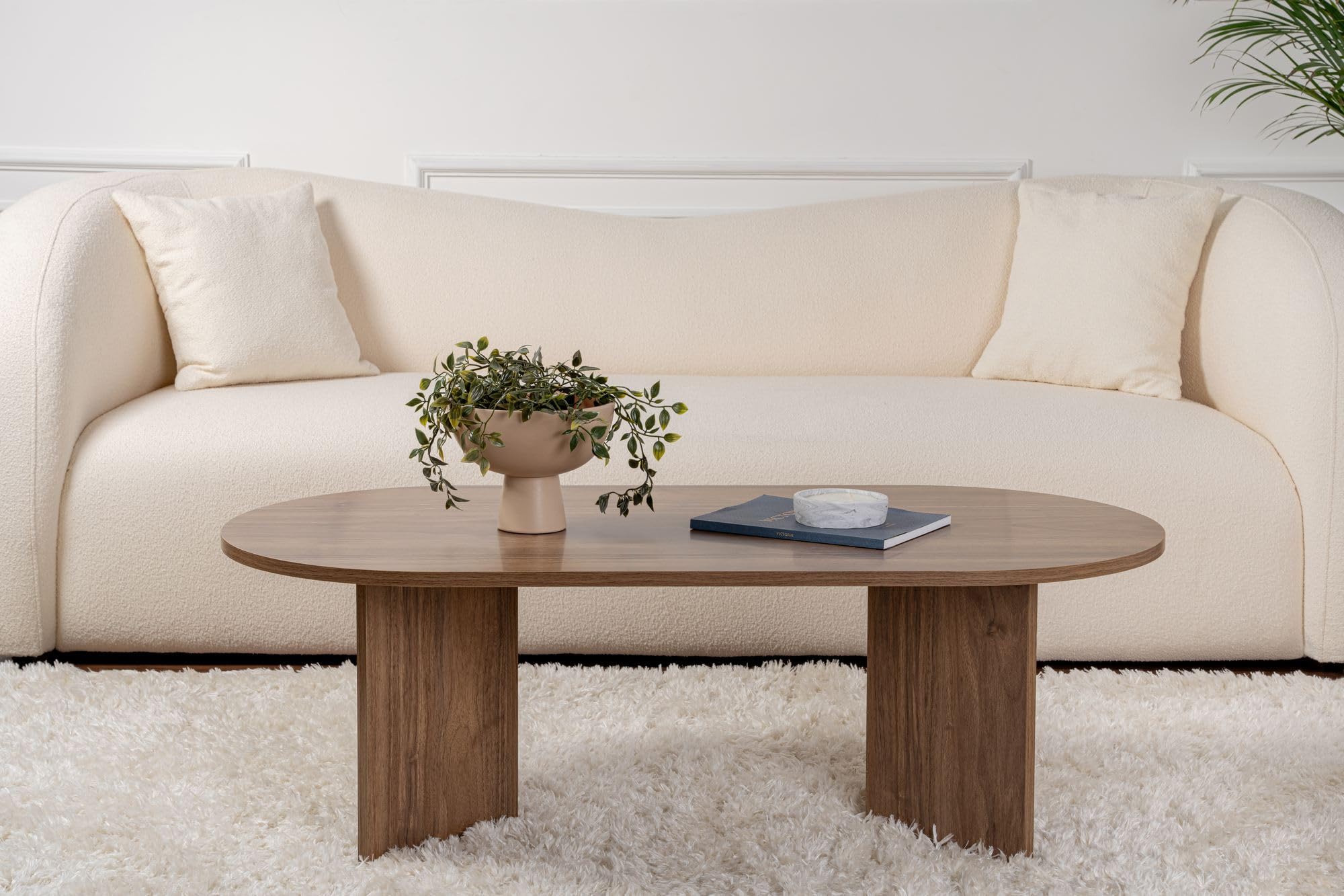 Hanah Home Élégante Table à café en Noyer, 119 x 60 x 39,8 cm, 100% mélamine, épaisseur 18 mm, Parfaite pour Les Salons Modernes et Les espaces