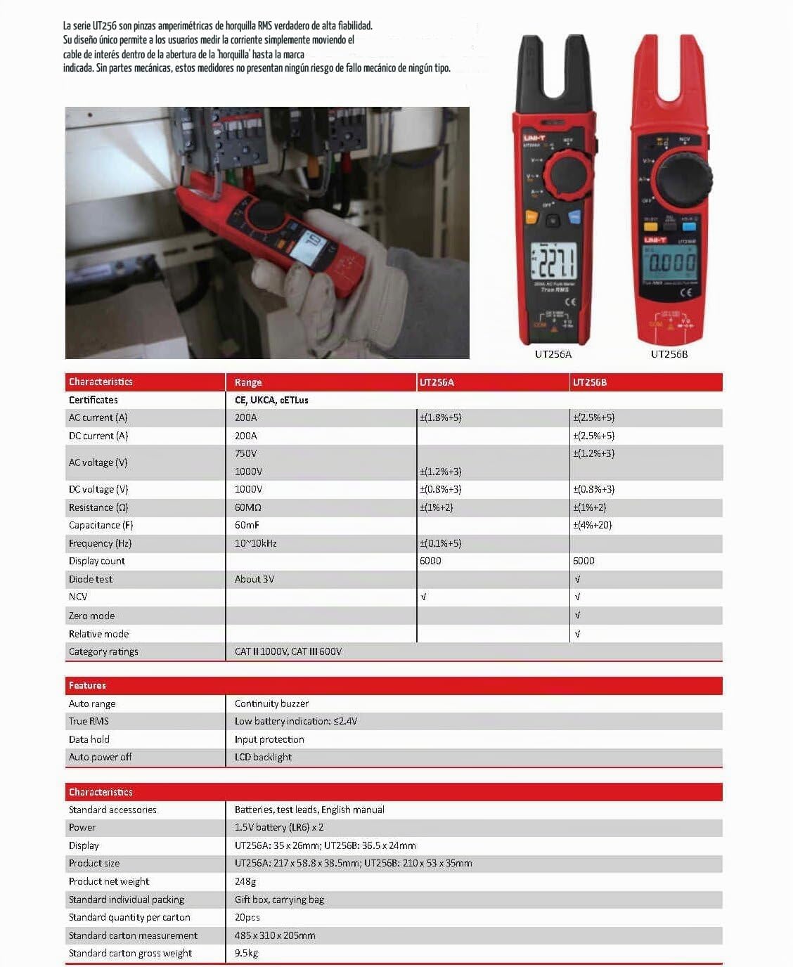 UNI-T Uni-trend Multimeter clamp meter UT256A UT256B Ture RMS Digital Clamp Fork Meter Multimeter AC/DC Voltage Current Resistance Capacitance NCV Test Backlight(UT256A)