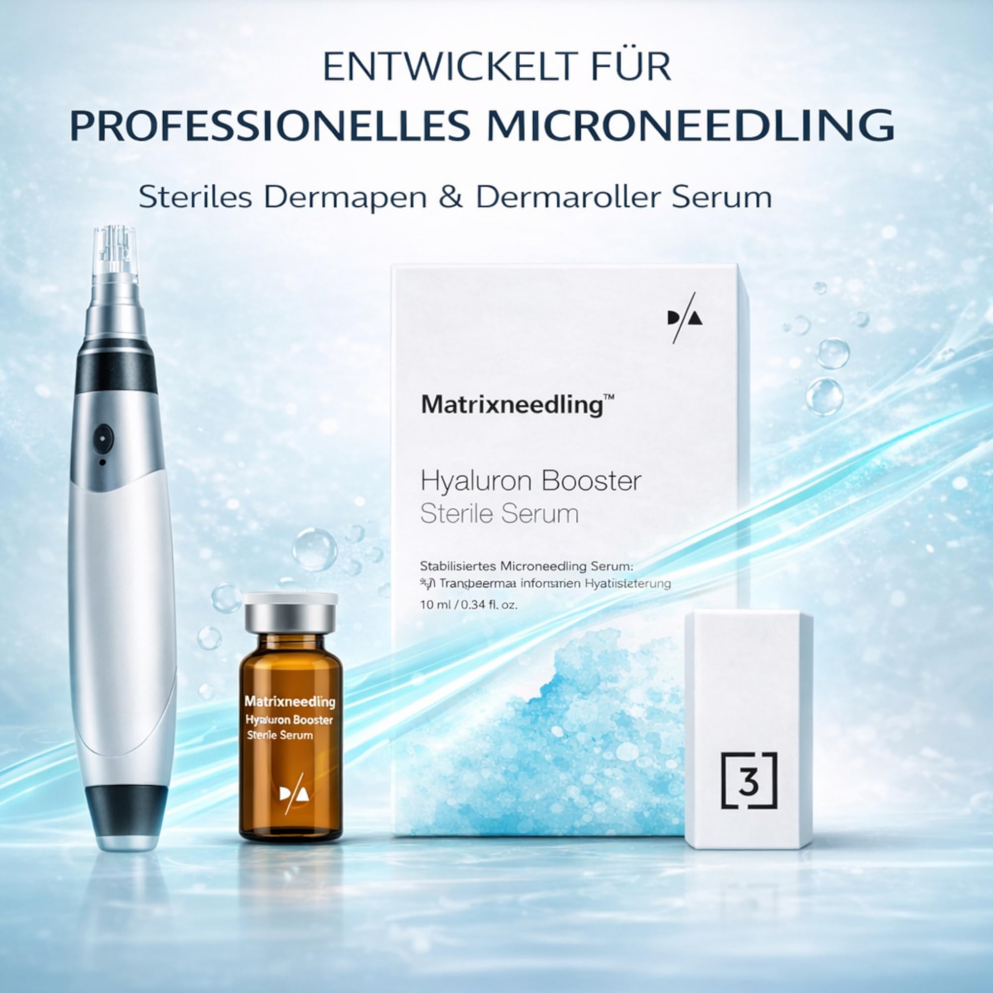 Matrixneedling Siero ialuronico 3,5% – 3 booster di acido ialuronico – Siero sterile Microneedling per Dermapen & Dermaroller – Siero ialuronico altamente concentrato contro rughe, cicatrici e