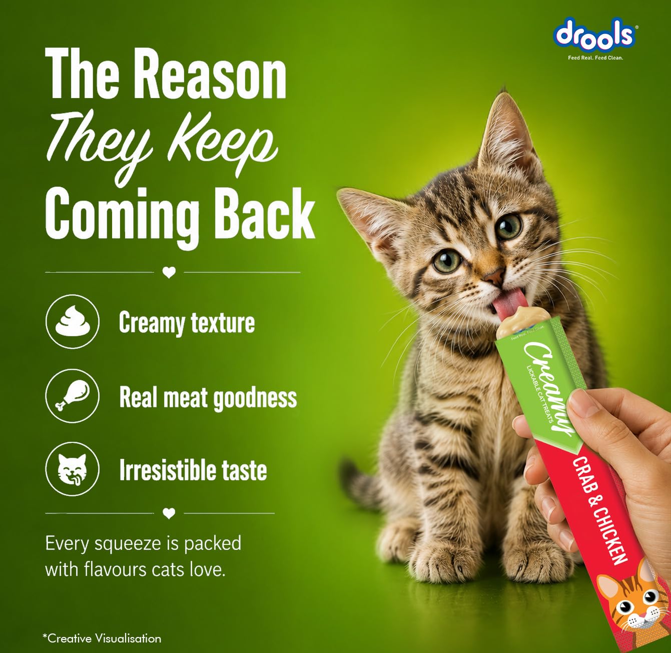 Drools All Life Stages Creamy Lickable Cat Treats 25 Pieces, Pack Total 375g | Crab & Chicken Flavour | Taurine for Heart and Vision Health | Easy to Hand Feed | Vitamins and Minerals 3