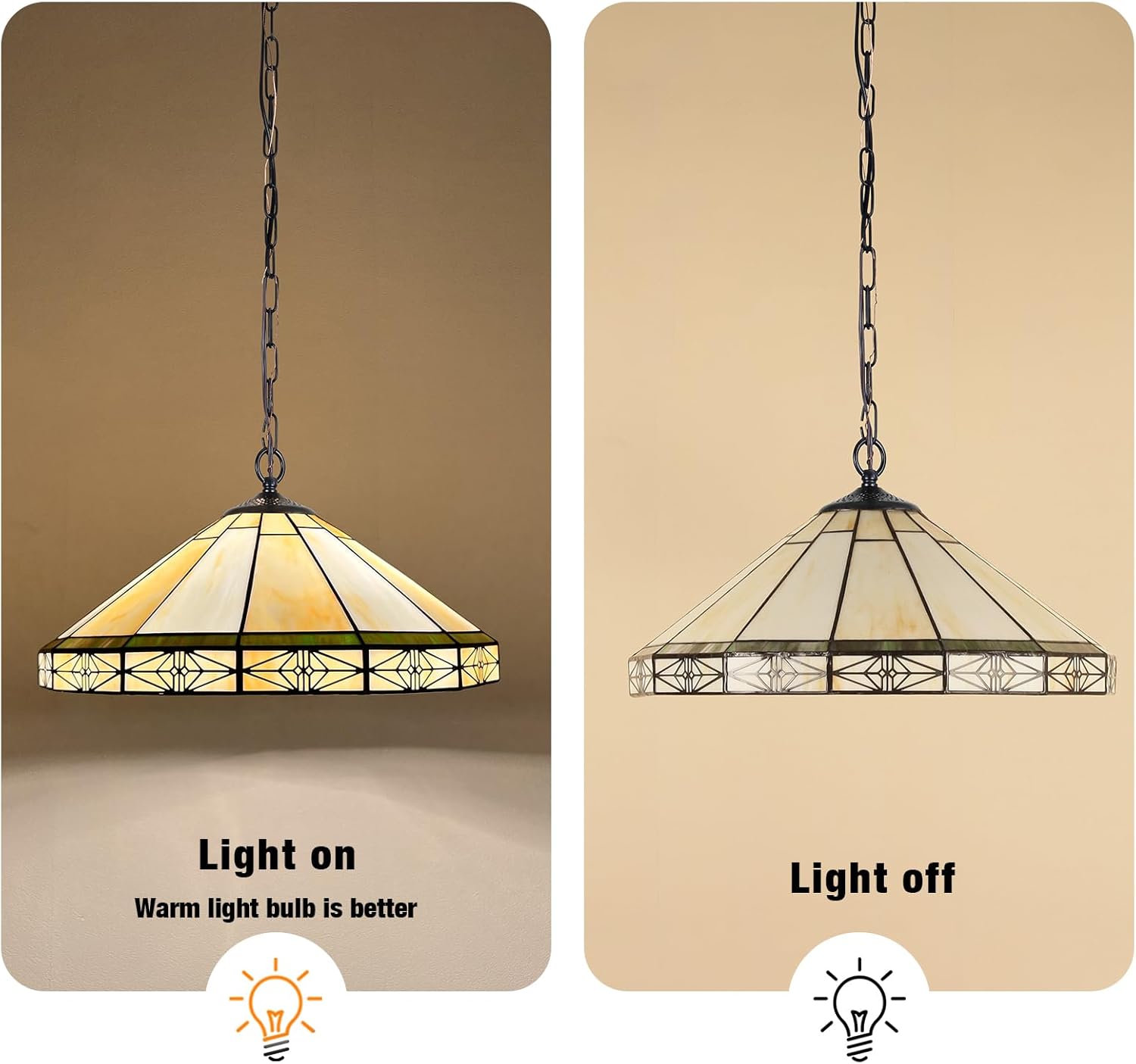 Capulina Tiffany Lamp Stained Glass Pendant Light-2 Light 16 Inches Wide Rustic Mission Cream Tiffany Style Hanging Lamp Decor for Dining Room Kitchen Island Home Farmhouse