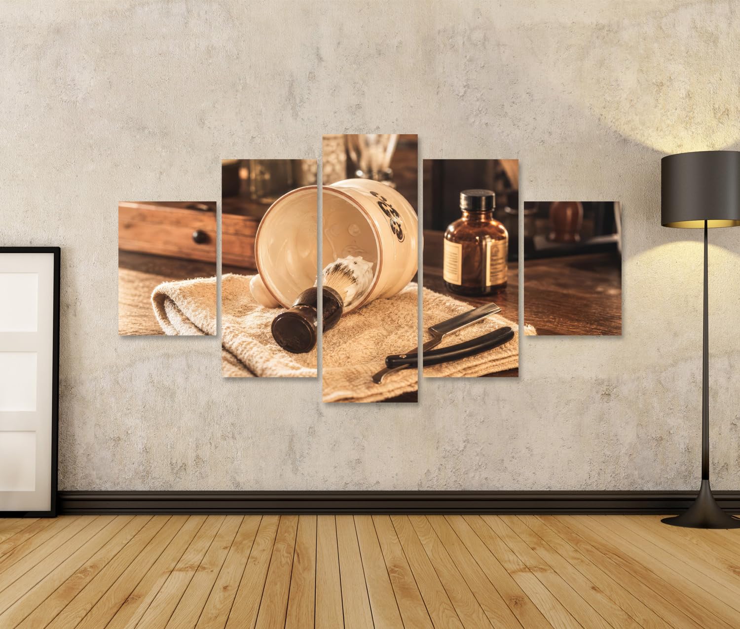 islandburner Bild auf Leinwand Nostalgische Rasur-Kunst Wandbild Badezimmer Für Retro-Liebhaber - 5-teilig