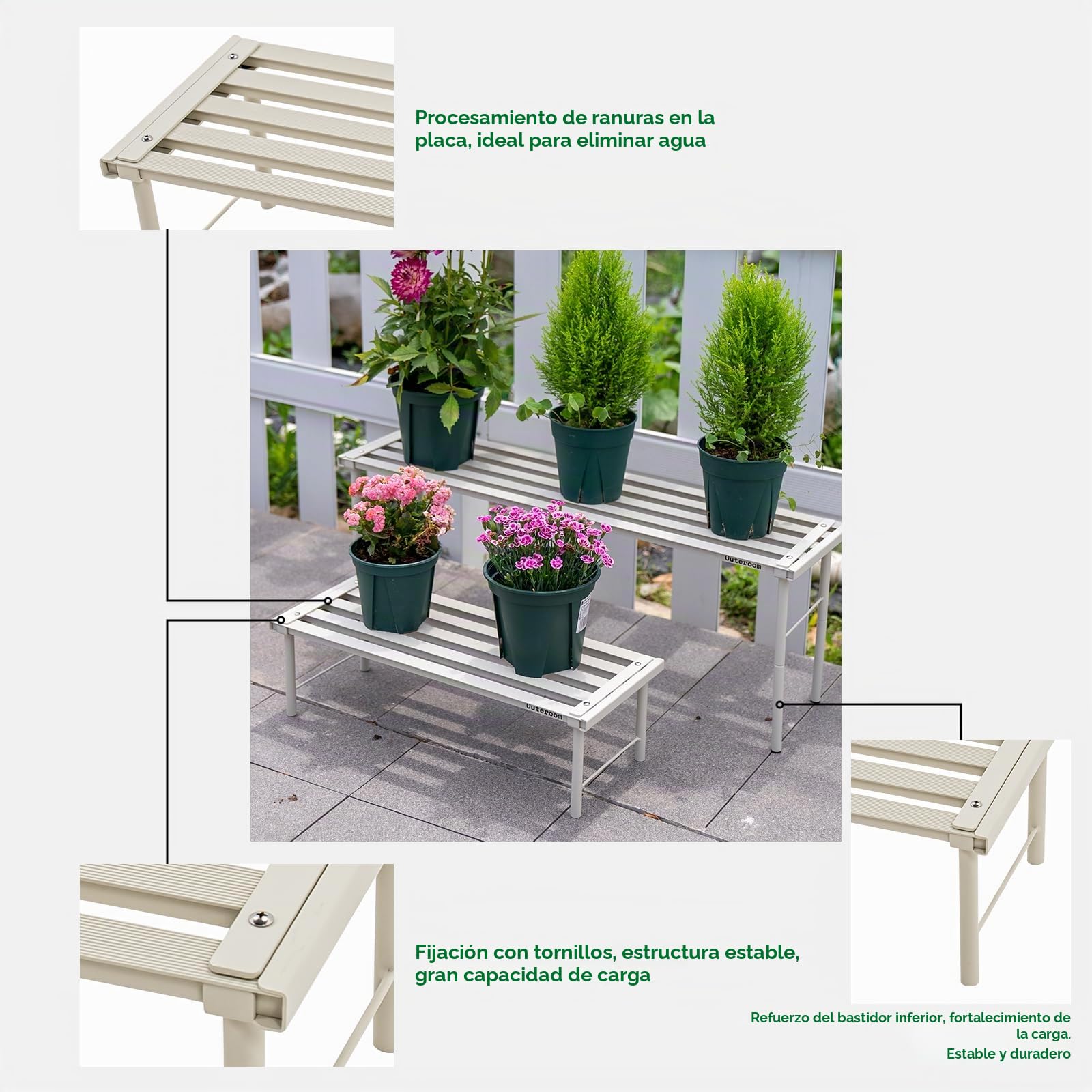 Soporte de metal para plantas, soporte para macetas de aluminio resistente a la oxidación, estante de exhibición para plantas de alta resistencia para patio, balcón, jardín, sala de estar