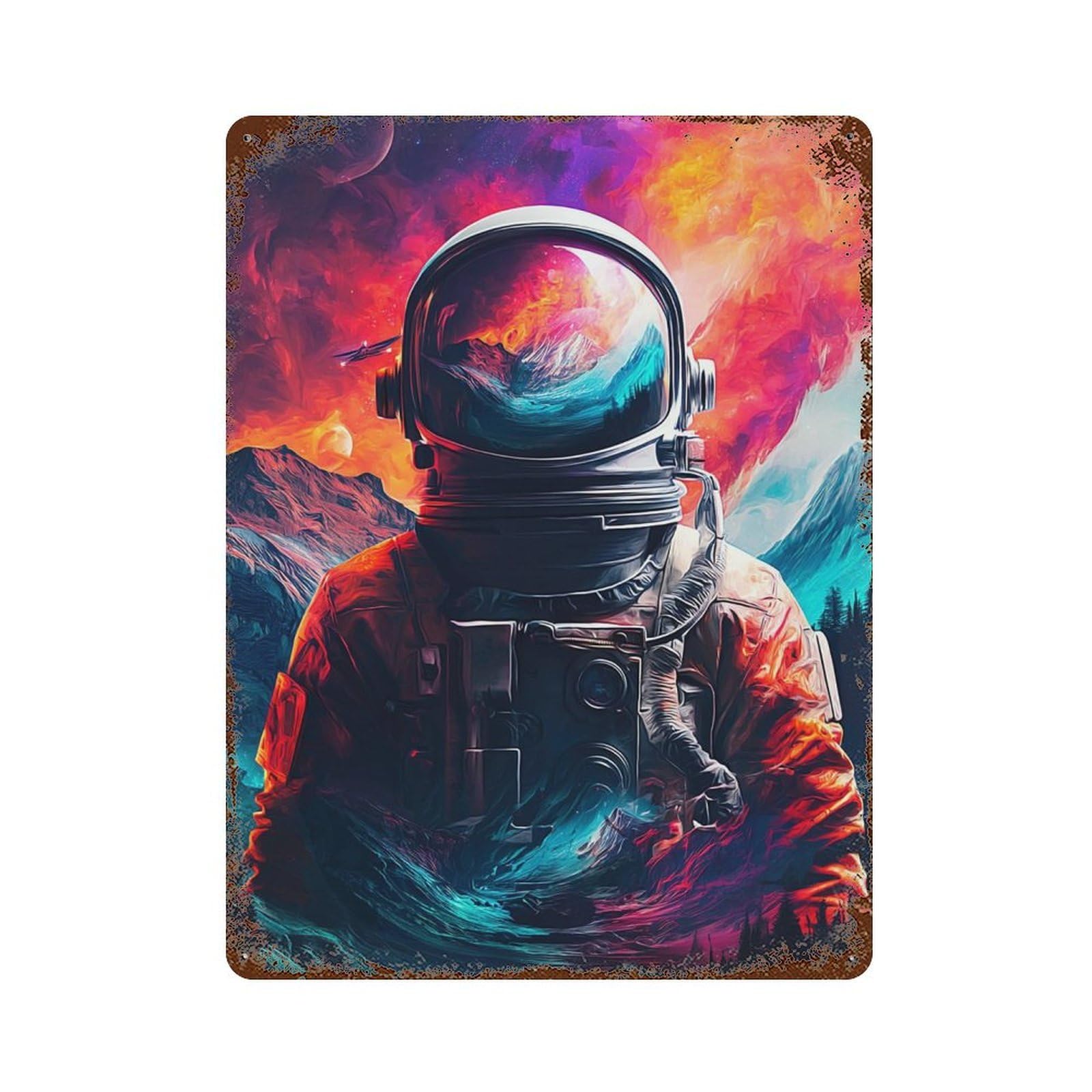 Space Explorer Astronaut Artwork -1 Aged Metal Wall Plaque 15.7"x11.8", for Garage, Bar And Workshop Decor, Farmhouse Wall Decor