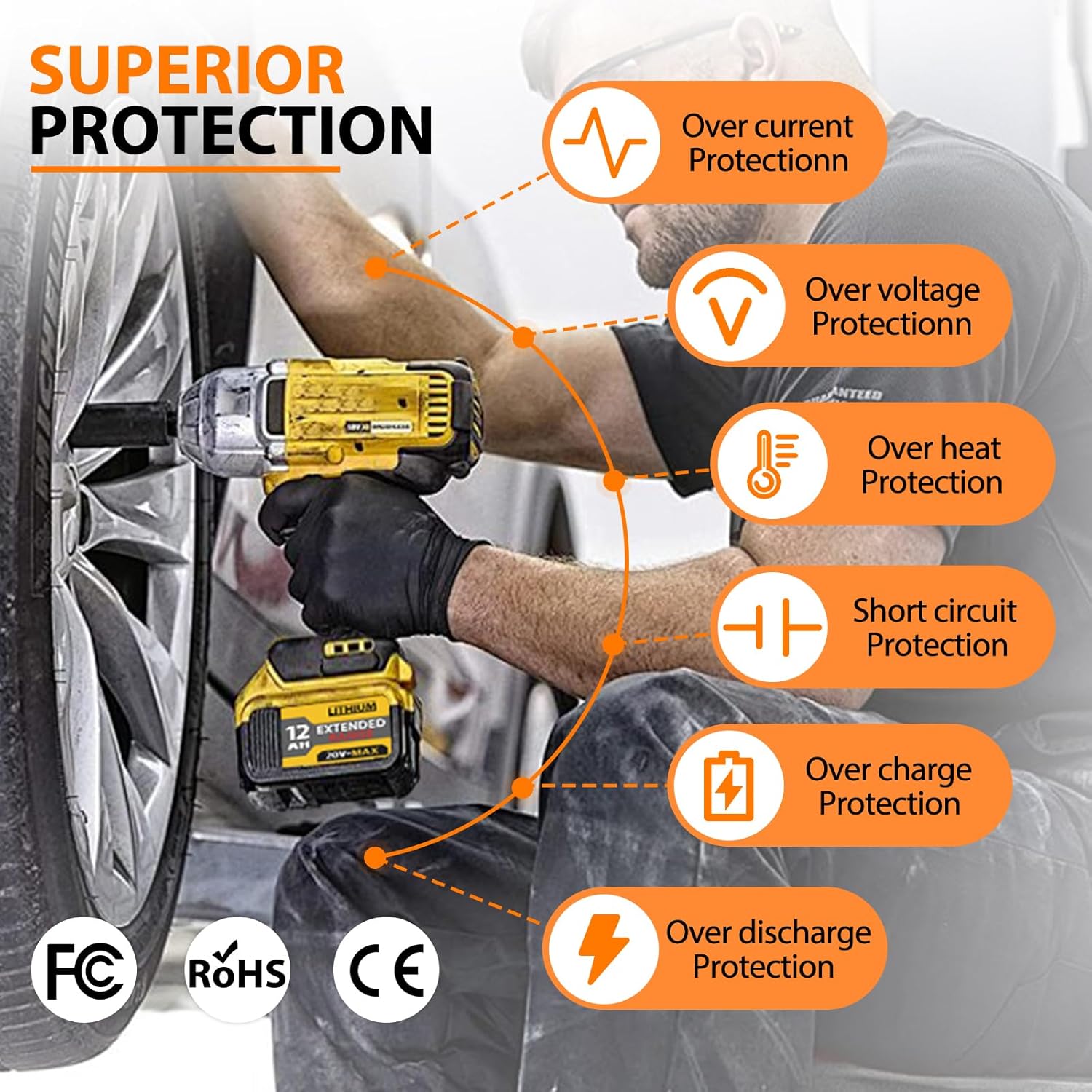 4PCS 12000mAh Replacement for DeWalt 20V Max Battery – Compatible with DCB200, DCB201, DCB204, DCB205, DCB206, DCB207 – High-Capacity Lithium-Ion Battery for DeWalt 20V Cordless Power Tools & Chargers - Image 5