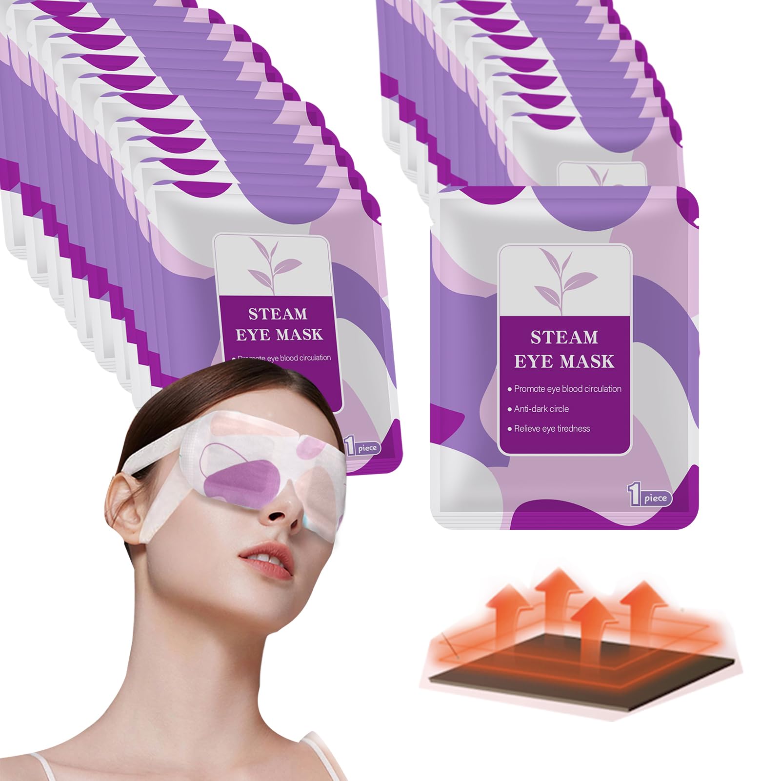 GJOOKA 50 Packs Steam Eye Mask for Dry Eyes, Self Heated Warm Compress, Lavender Scented, Hypoallergenic, Nonwoven Fabric, Sleep Mask