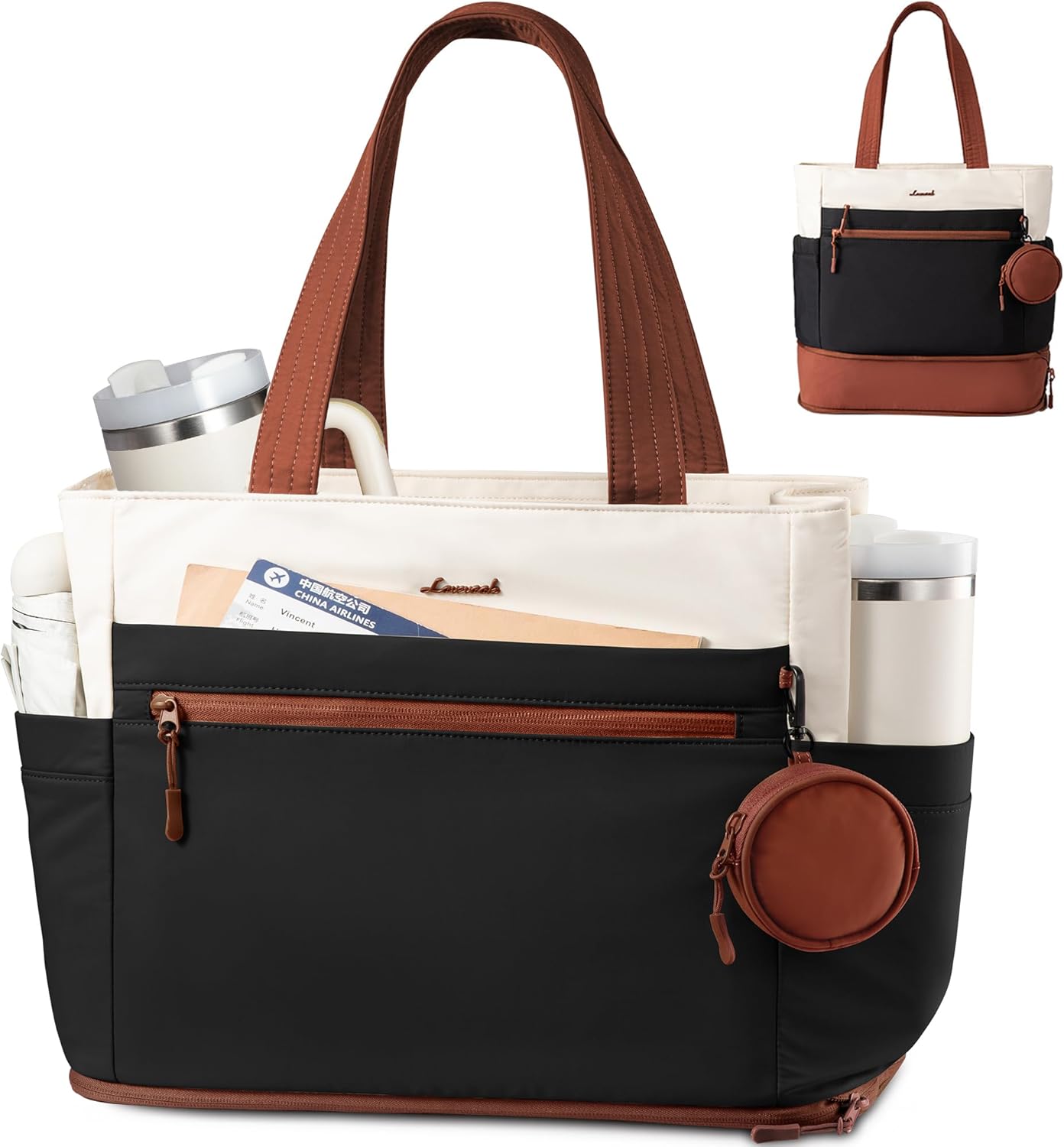 LOVEVOOK Tote Bag for Women, Expandable Laptop Work Bag 15.6 Inch, 33L Large Travel Handbag with 40oz Tumbler Holder, TSA