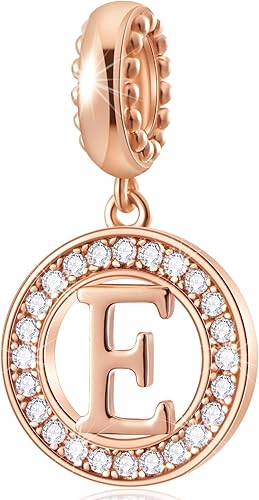 CHAWIN Abalorio de letra inicial de la A a la Z, dije del alfabeto, oro rosa, auténticos dijes de plata de ley 925 para pulseras Pandora, collar,